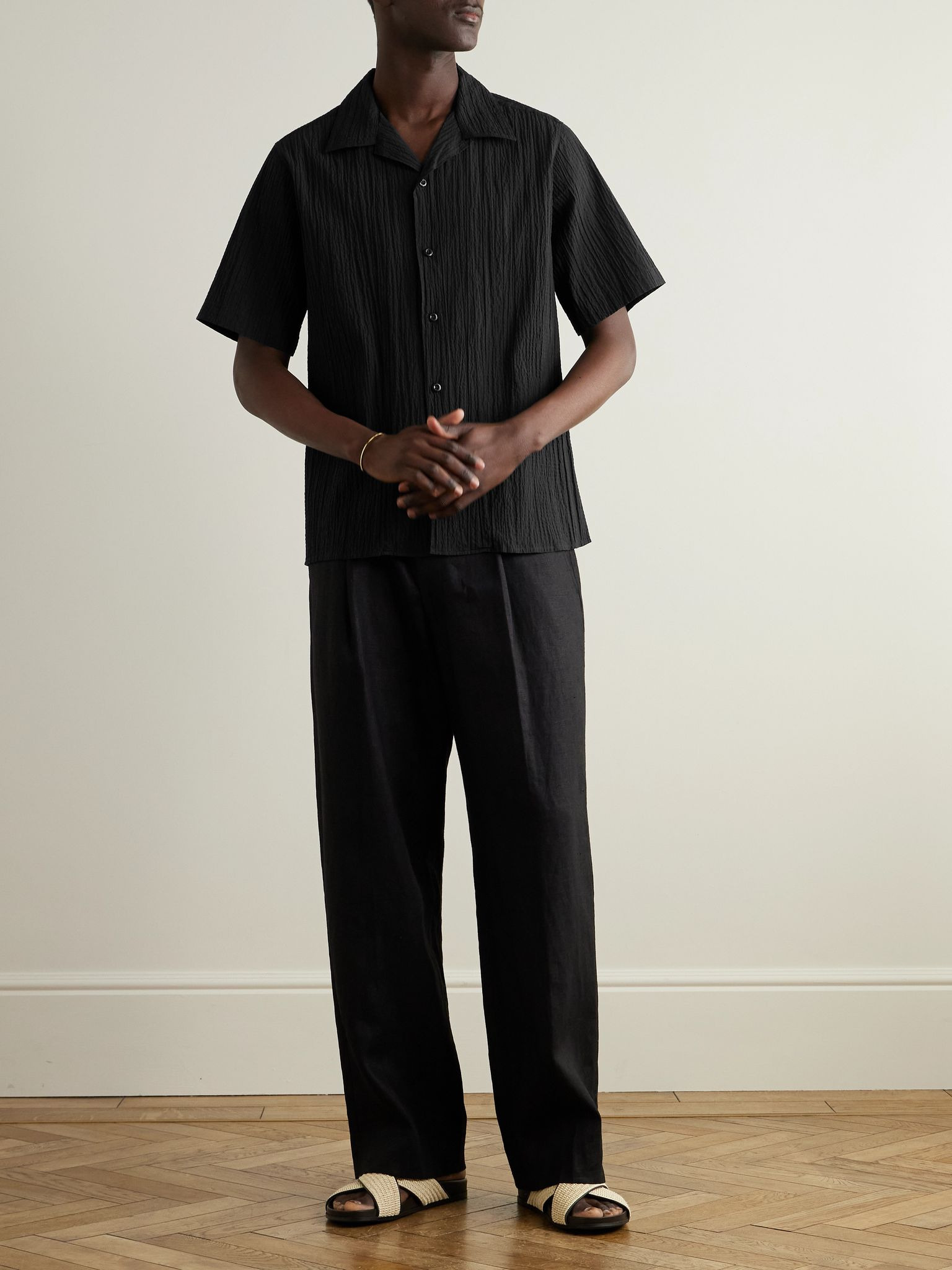 Julio 5721 Convertible-Collar Organic Cotton-Blend Seersucker Shirt Black - 2