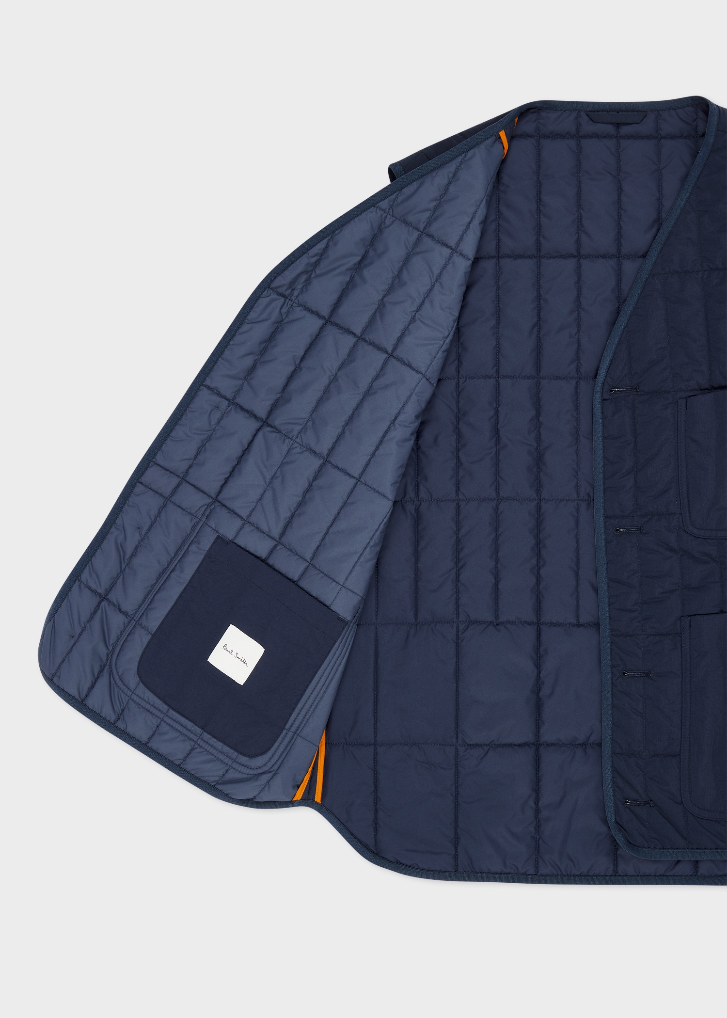 Navy Textured Nylon Quilted Gilet - 4
