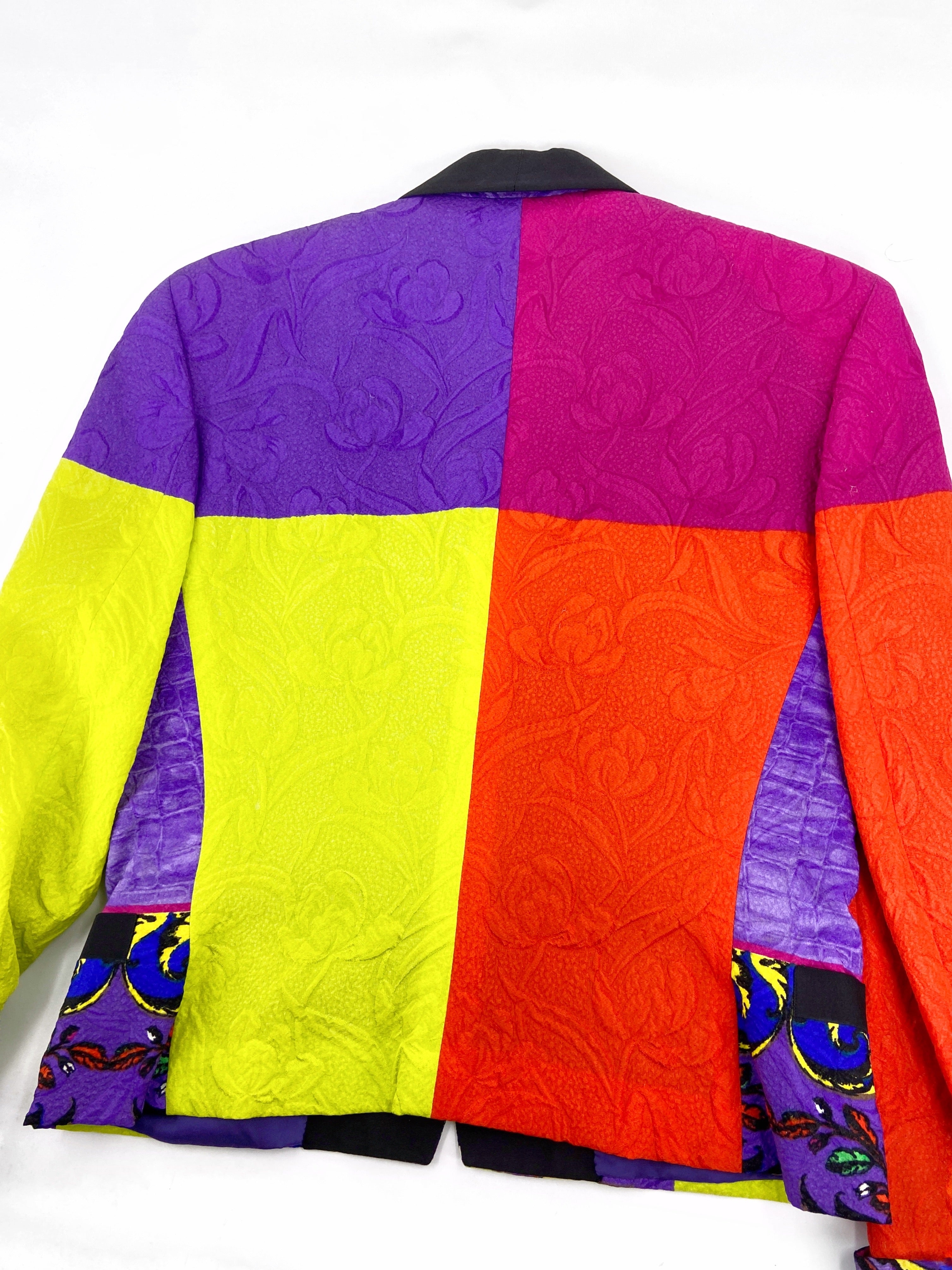 Gianni Versace Spring 1990 Colour Block Baroque Silk Blazer Jacket 44 - 14