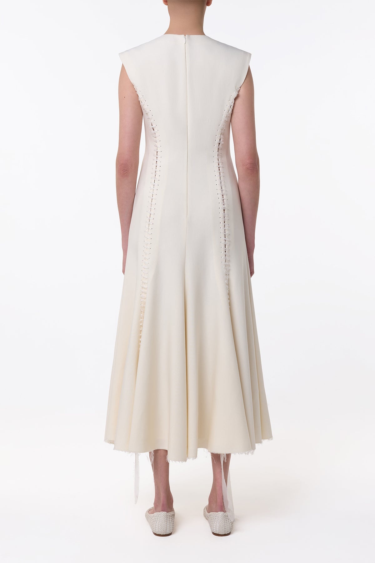 Kendal Laces Midi Dress in Ivory Wool - 4
