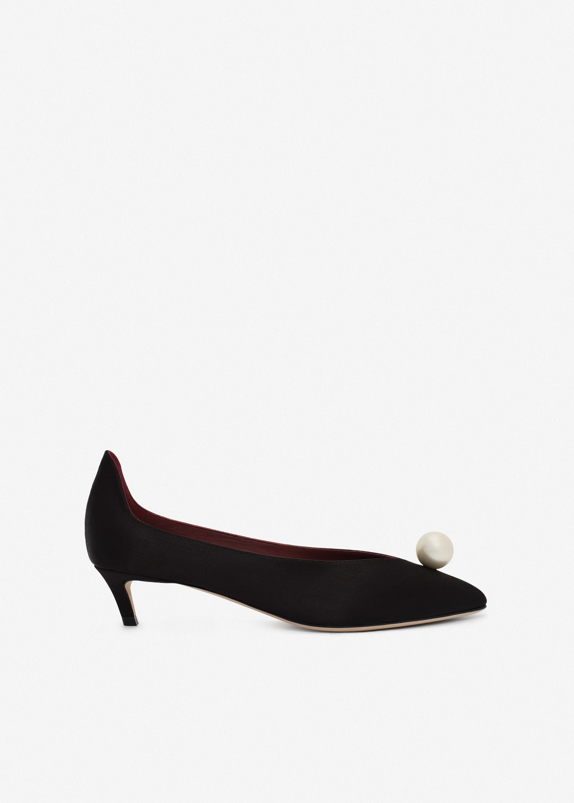 Almond pumps with pearl detail in black satin - 1
