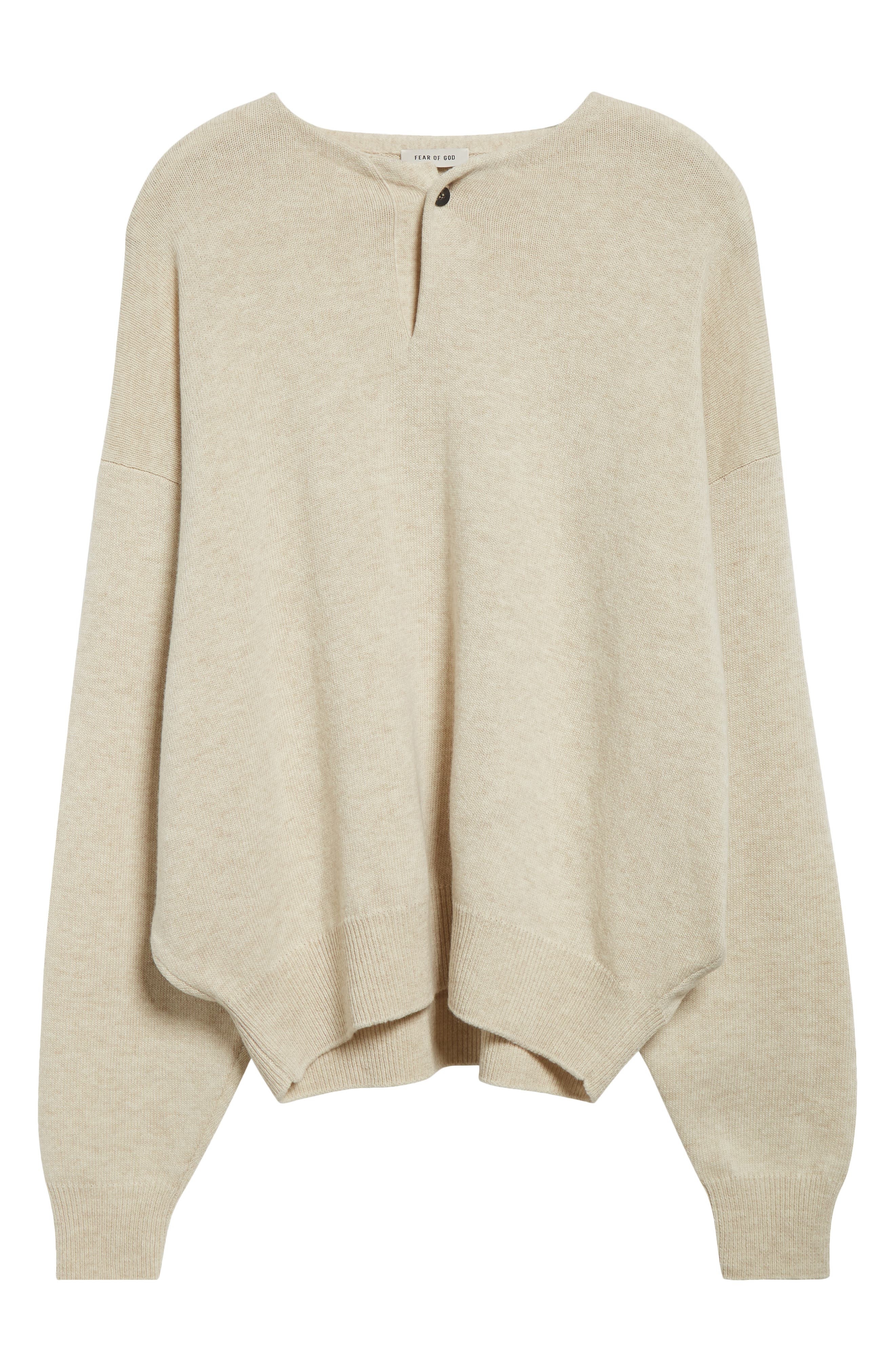 Fear of God Fine Knit Merino Wool Henley in Heather Beige at Nordstrom - 6