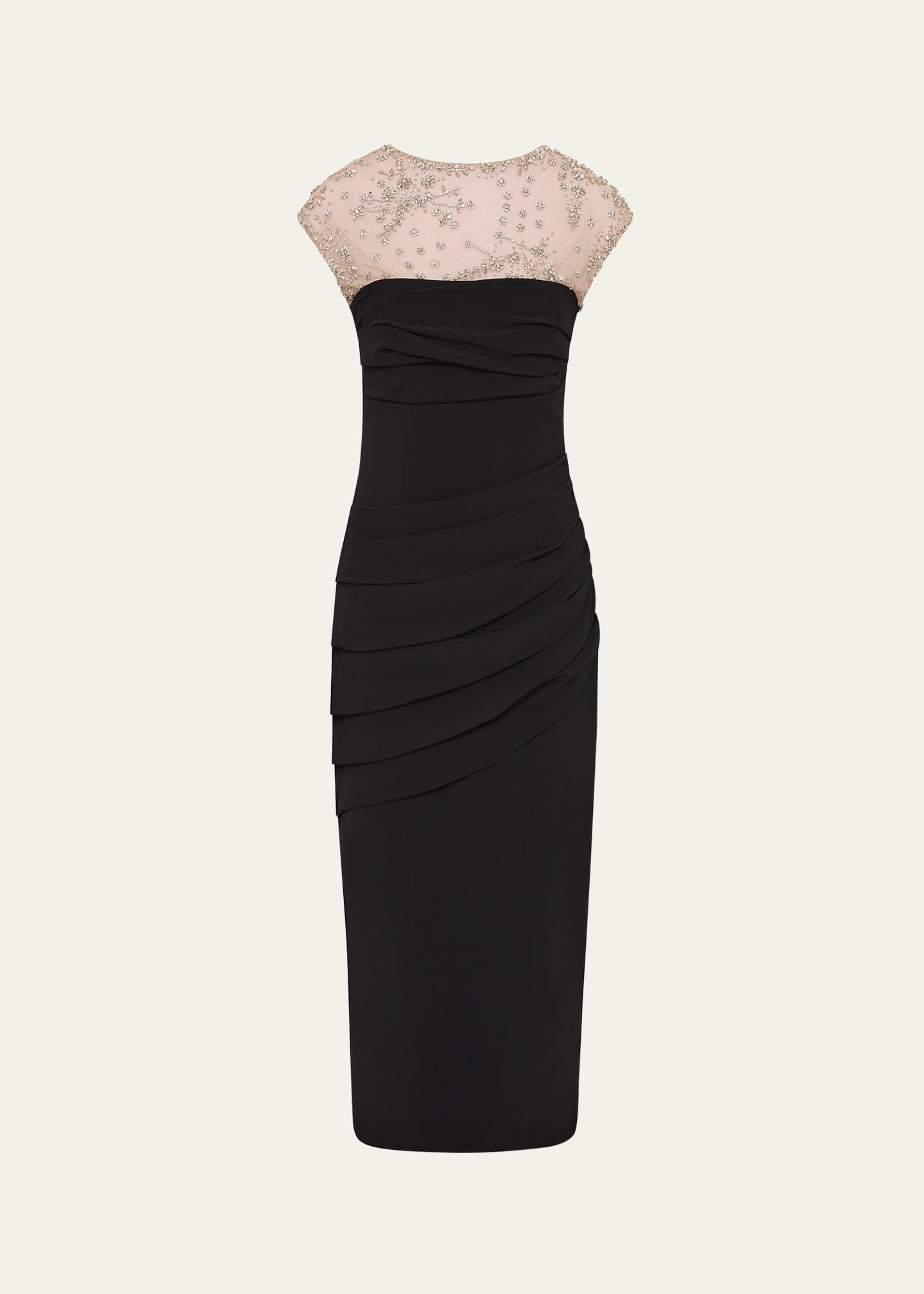 Dottie Floral Crystal Sheer Draped Dress - 1