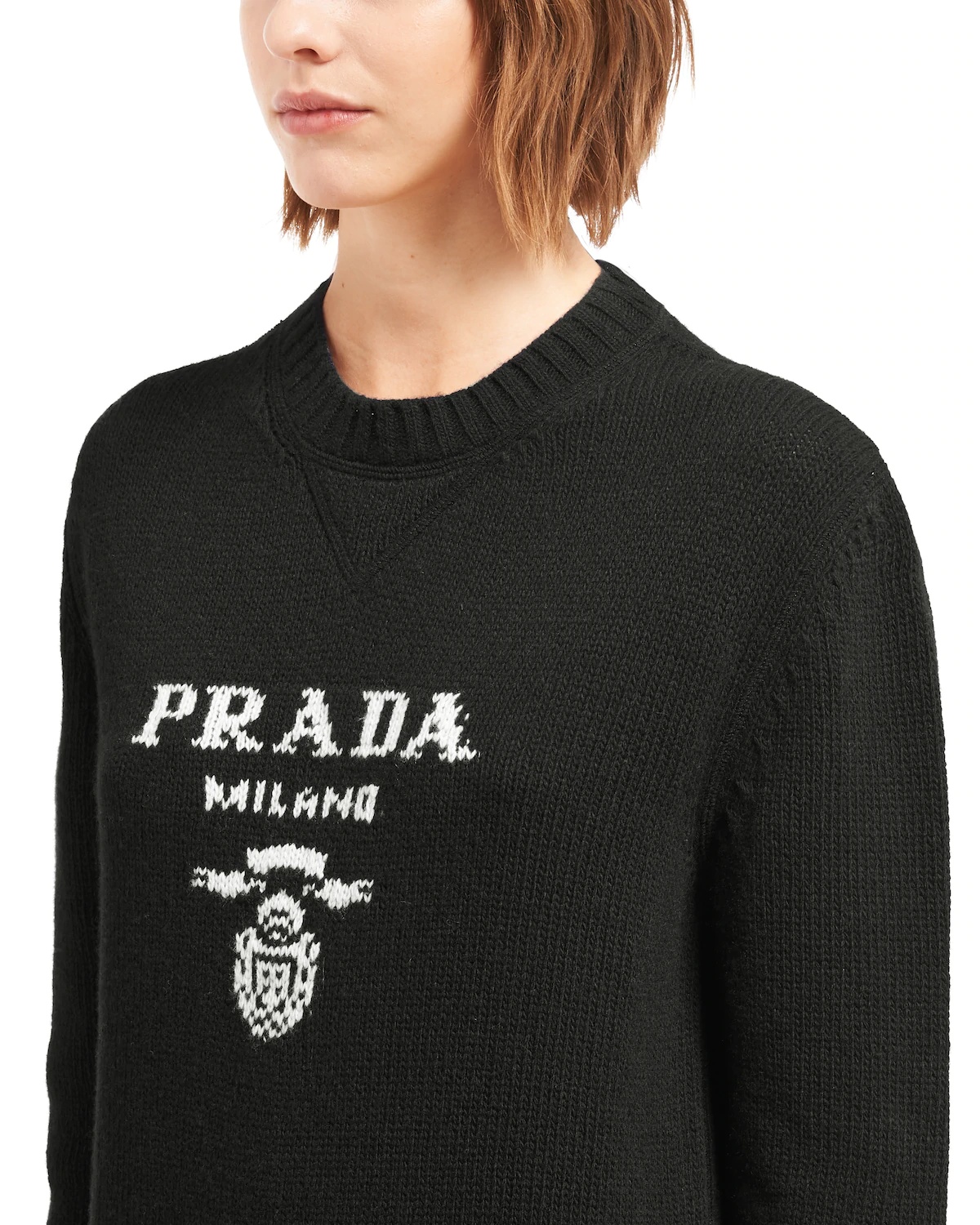 Cashmere and wool Prada logo crew-neck sweater - 5