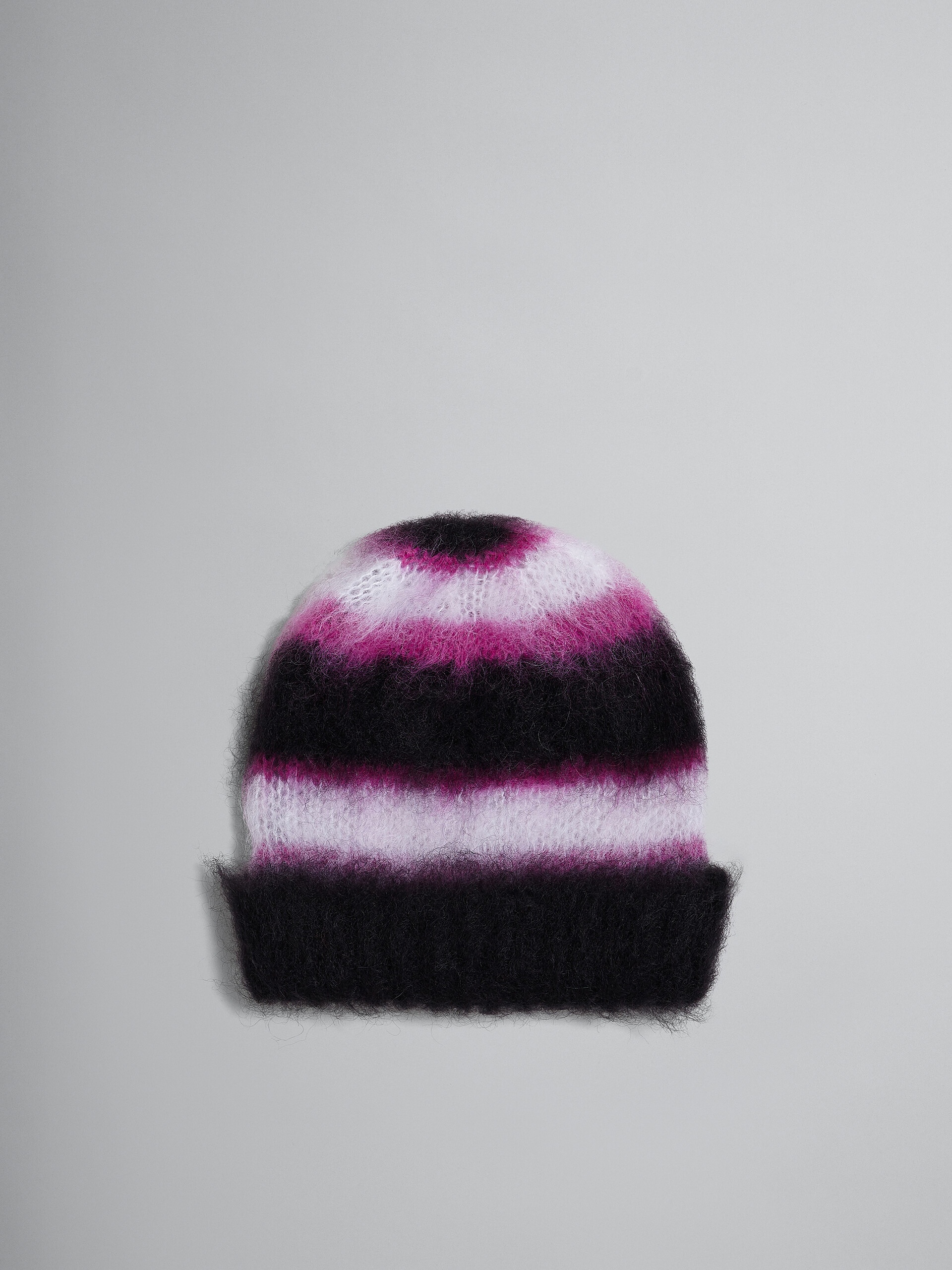 BLACK STRIPED MOHAIR AND WOOL BEANIE - 1