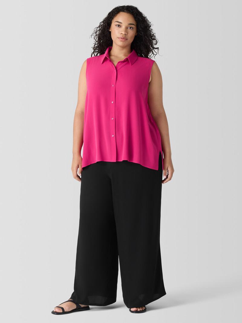 Silk Georgette Crepe Classic Collar Sleeveless Shirt 6