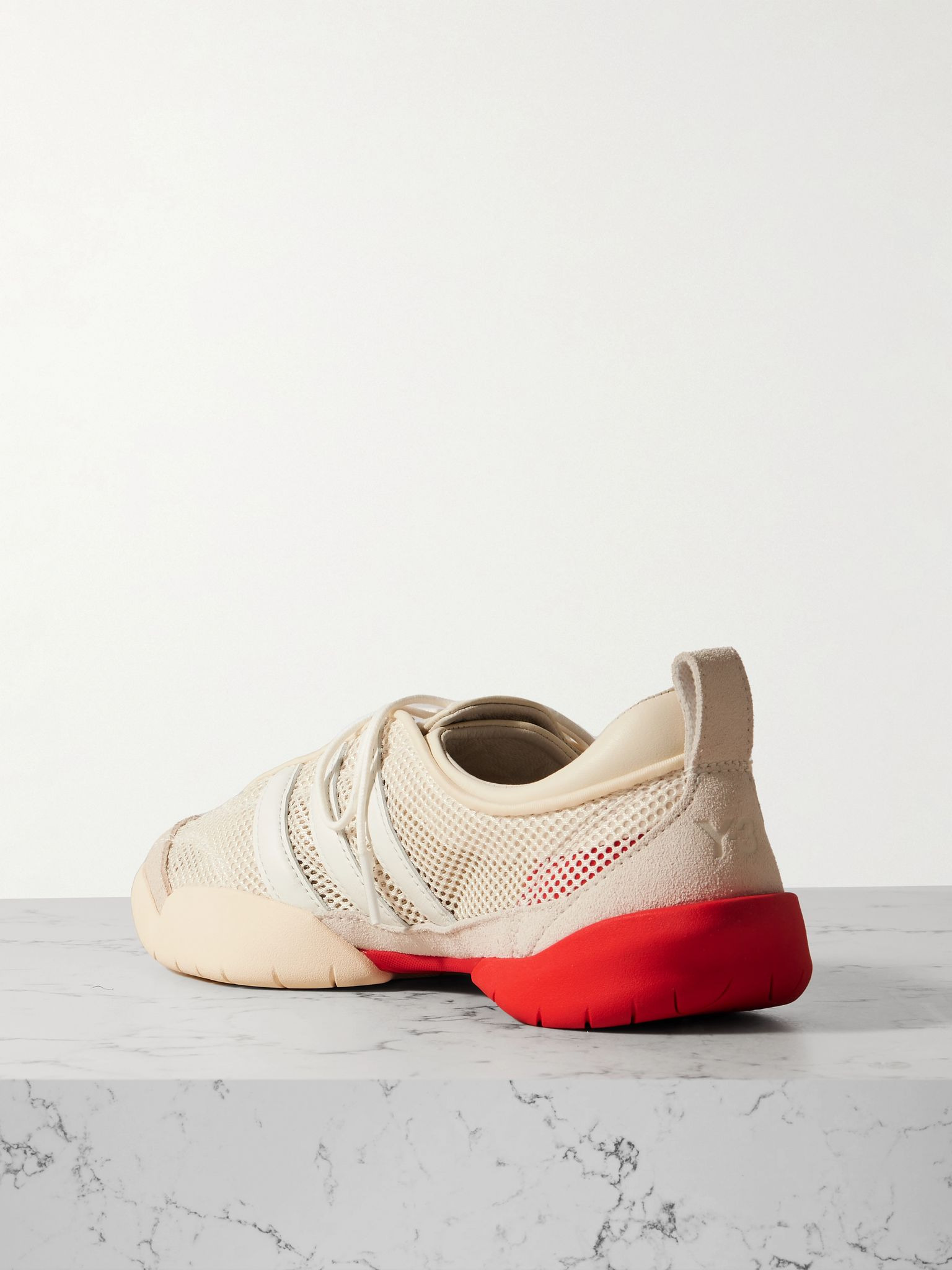 + Y-3 Regu suede- and leather-trimmed mesh sneakers White - 3