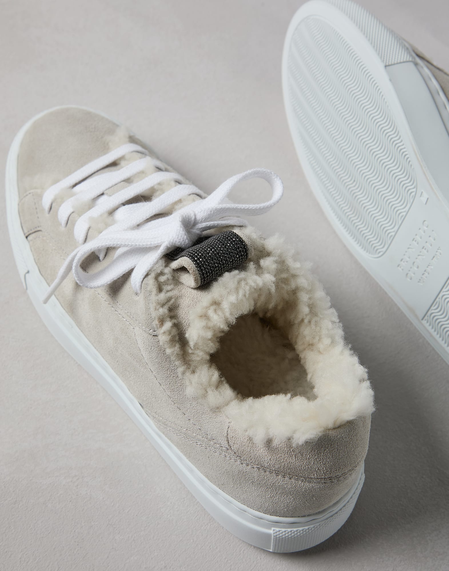 Suede sneakers with shearling lining and precious detail - 3