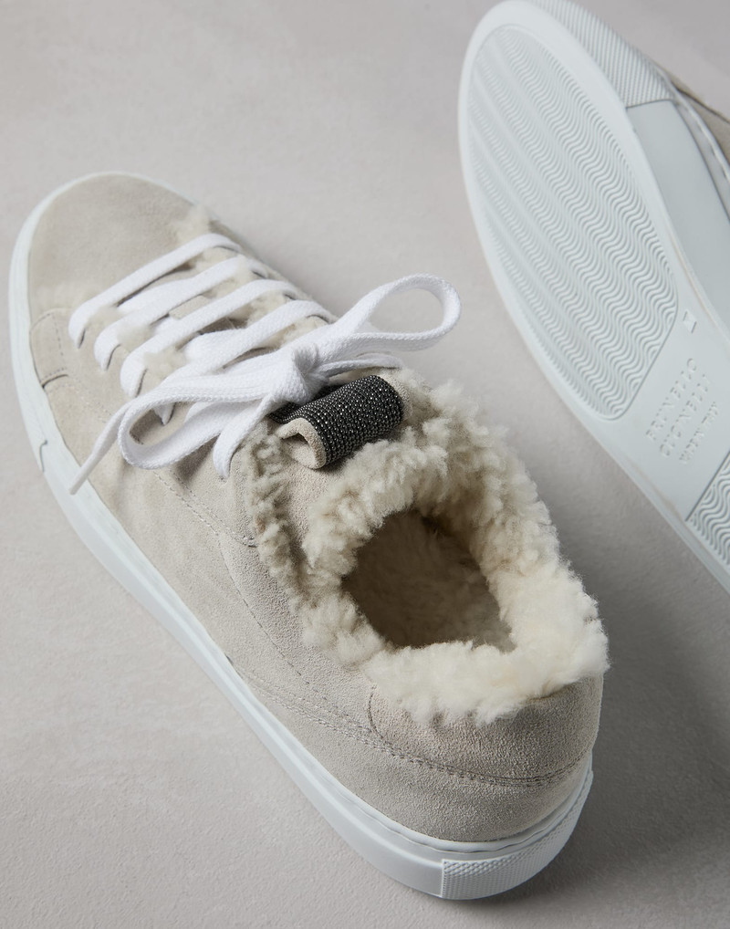 Suede sneakers with shearling lining and precious detail 3