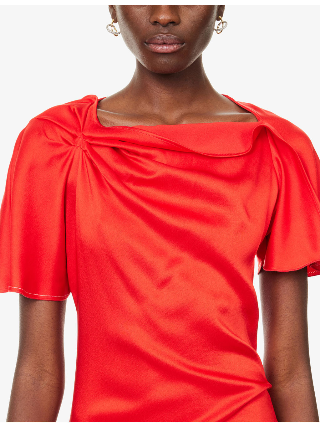 Draped Short-Sleeves Woven Midi Dress - 5