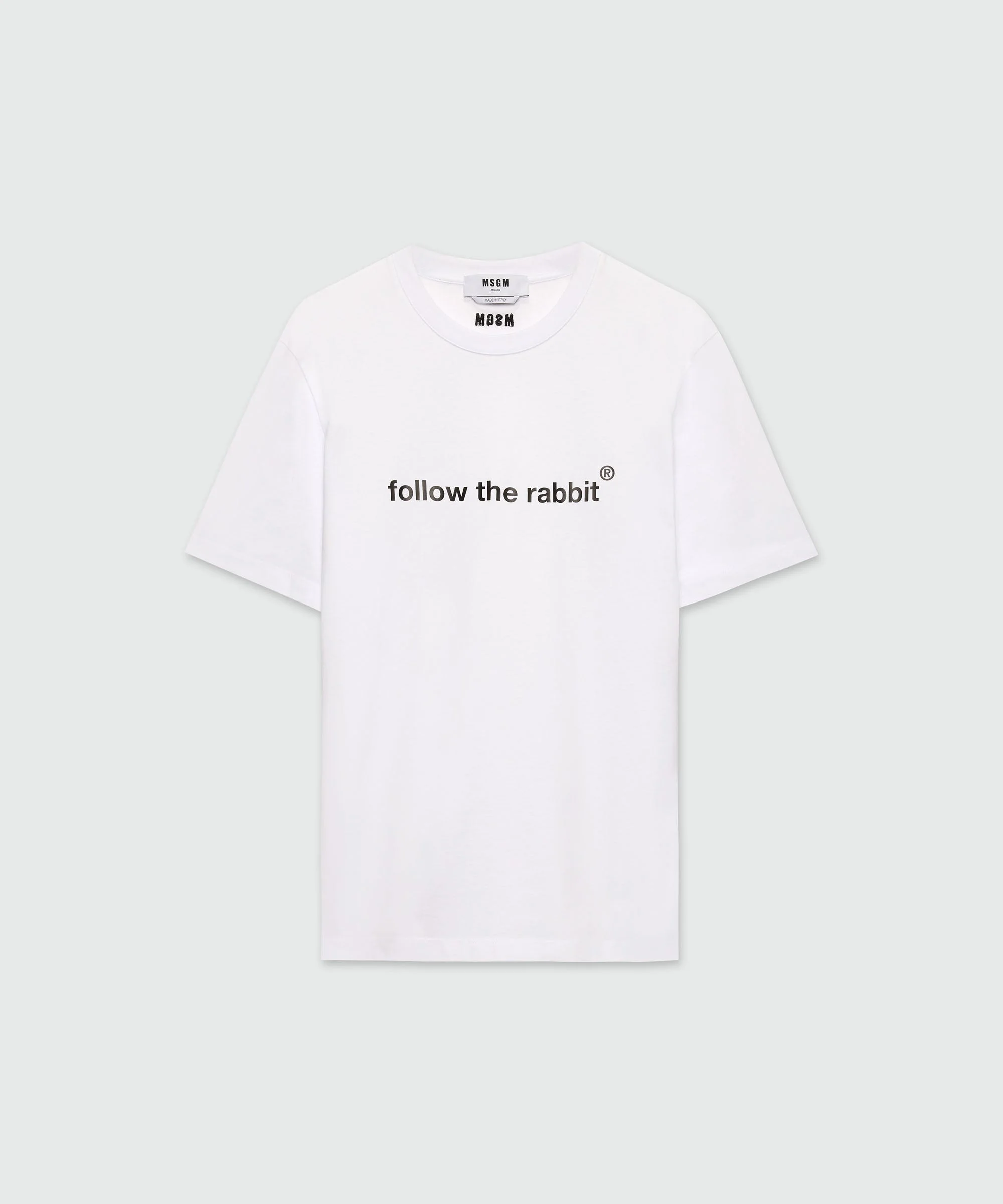 White jersey T-shirt with "Follow the rabbit®" quotes - 1