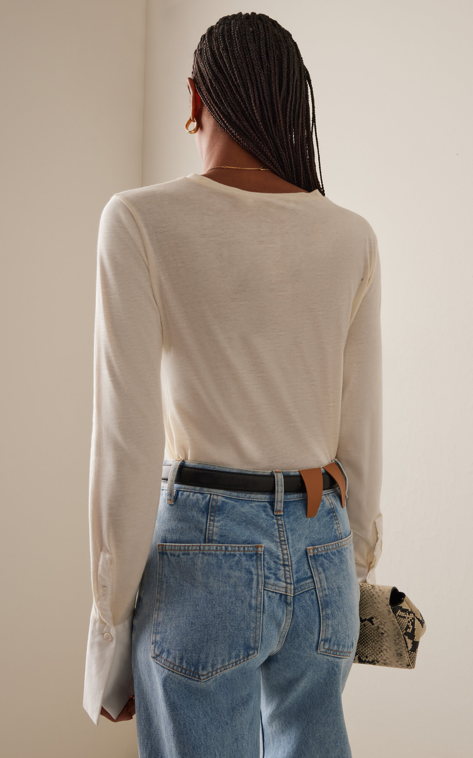 Nora Cuff-Detailed Jersey Top ivory - 4