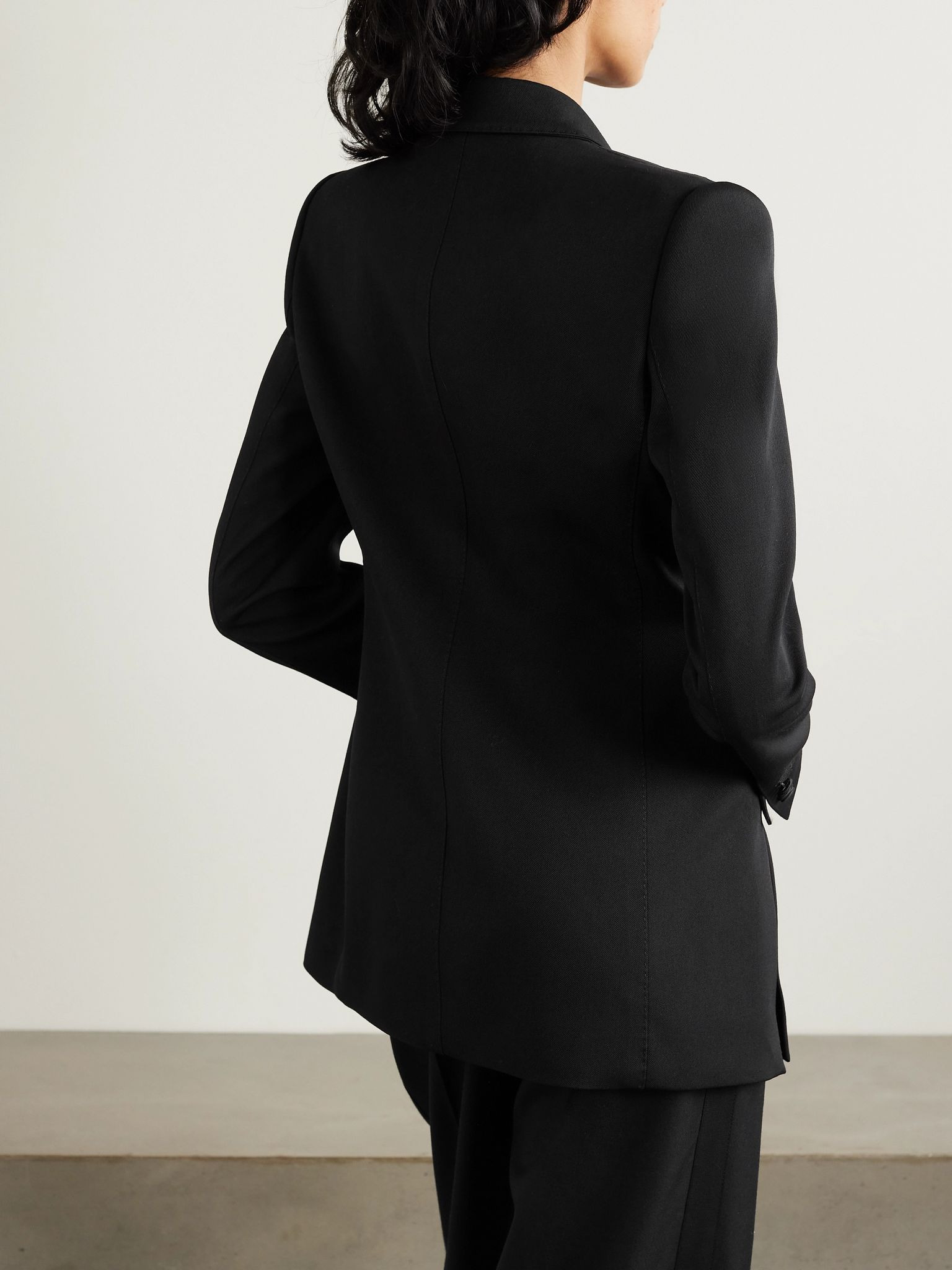 Silk satin-trimmed wool-blend twill blazer Black - 4