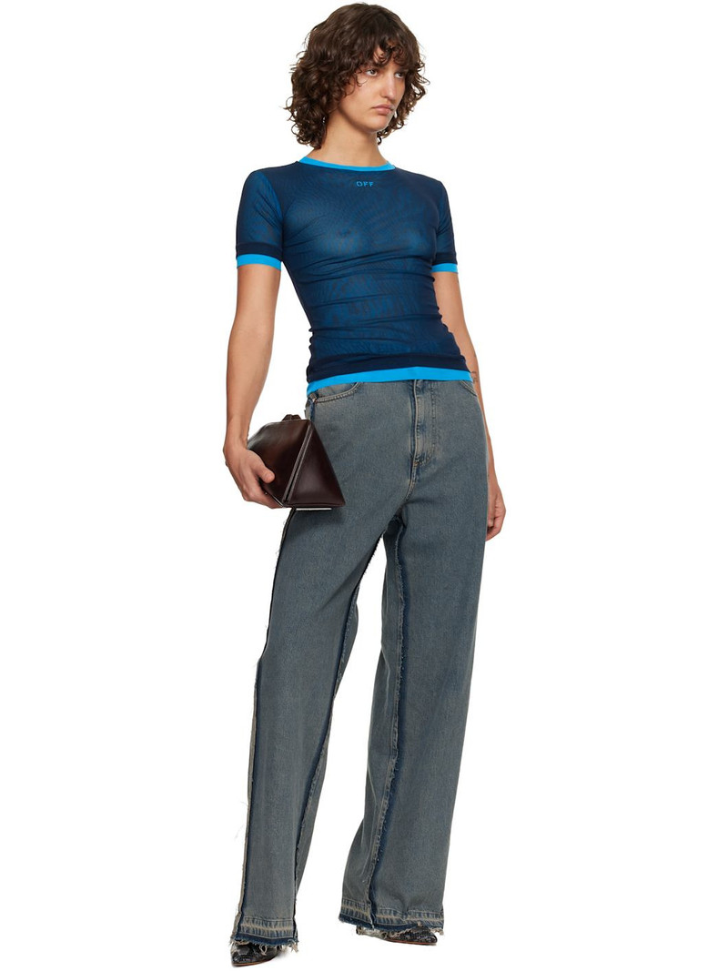 Off-White Navy & Blue Mesh Double Layer Crew T-shirt outlook