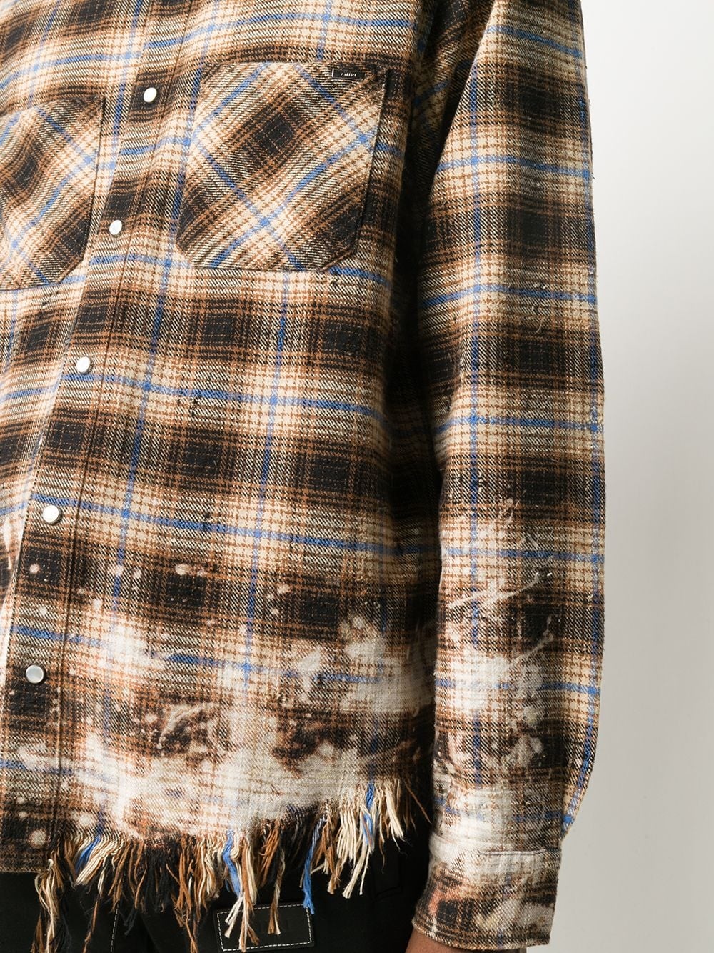 frayed-hem check bleach shirt  - 5