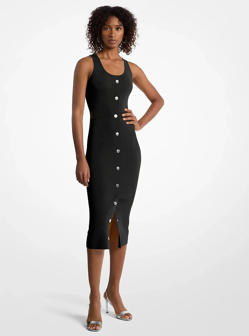 Stretch Viscose Blend Midi Tank Dress - 1