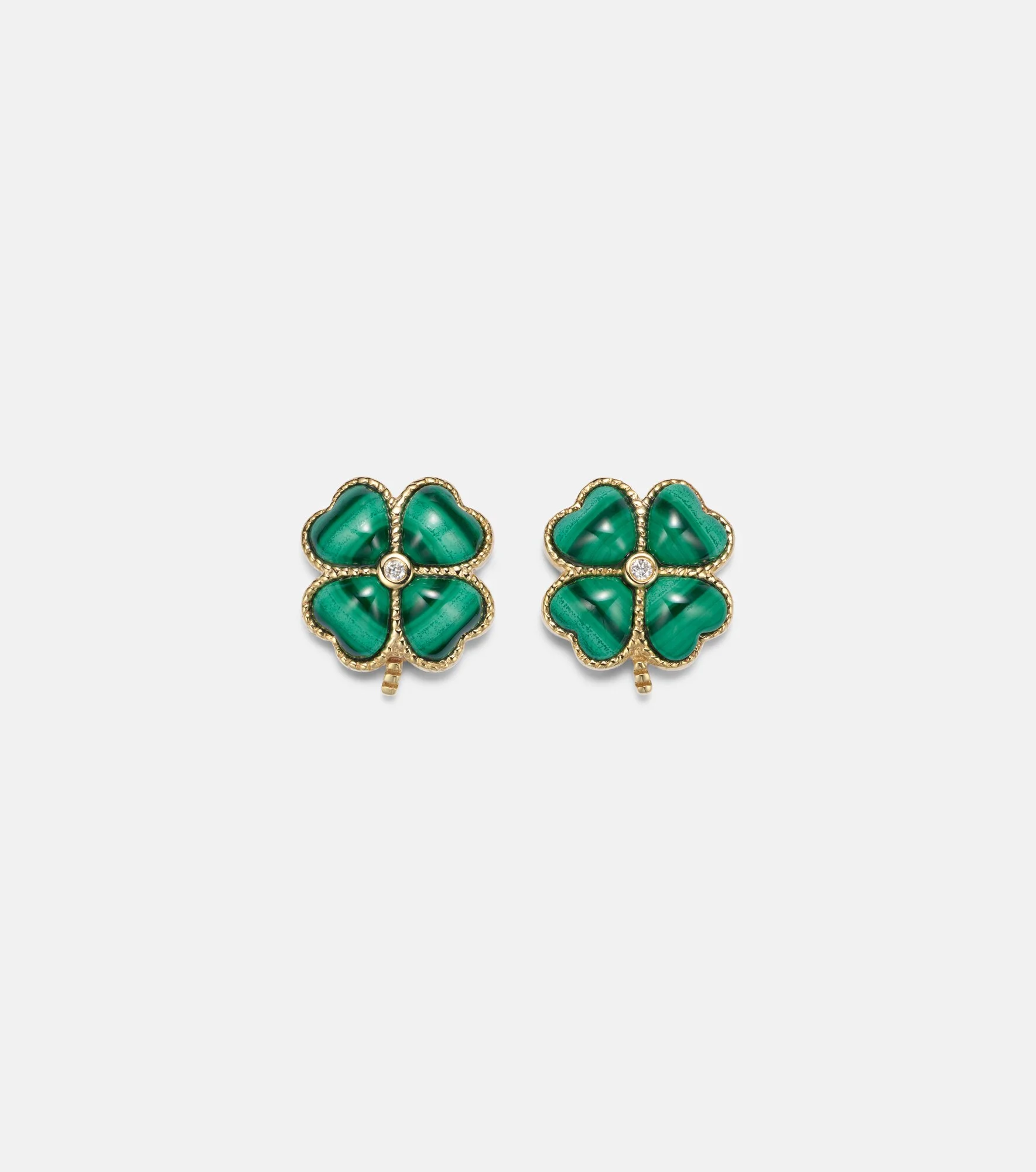 Puces Dôme Trèfle 9kt gold earrings with malachite and diamonds - 1