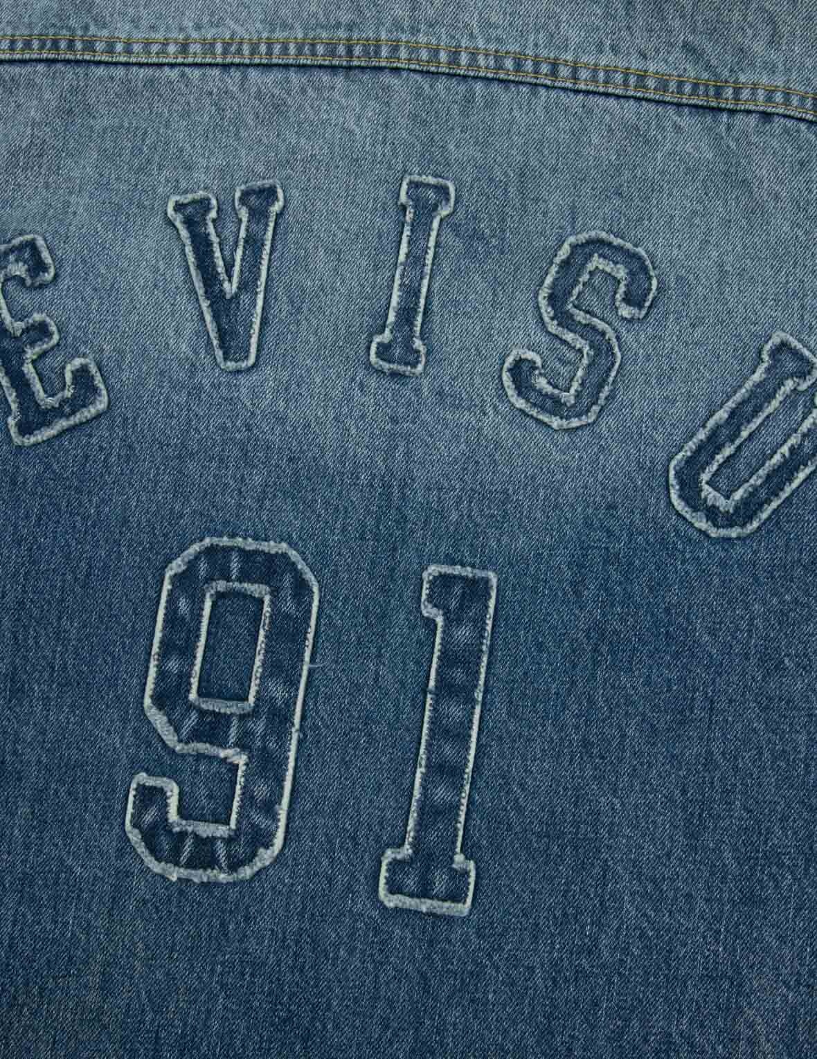 SEAGULL AND LOGO APPLIQUÉ EMBROIDERY BOXY DENIM SHORT-SLEEVES SHIRT - 13