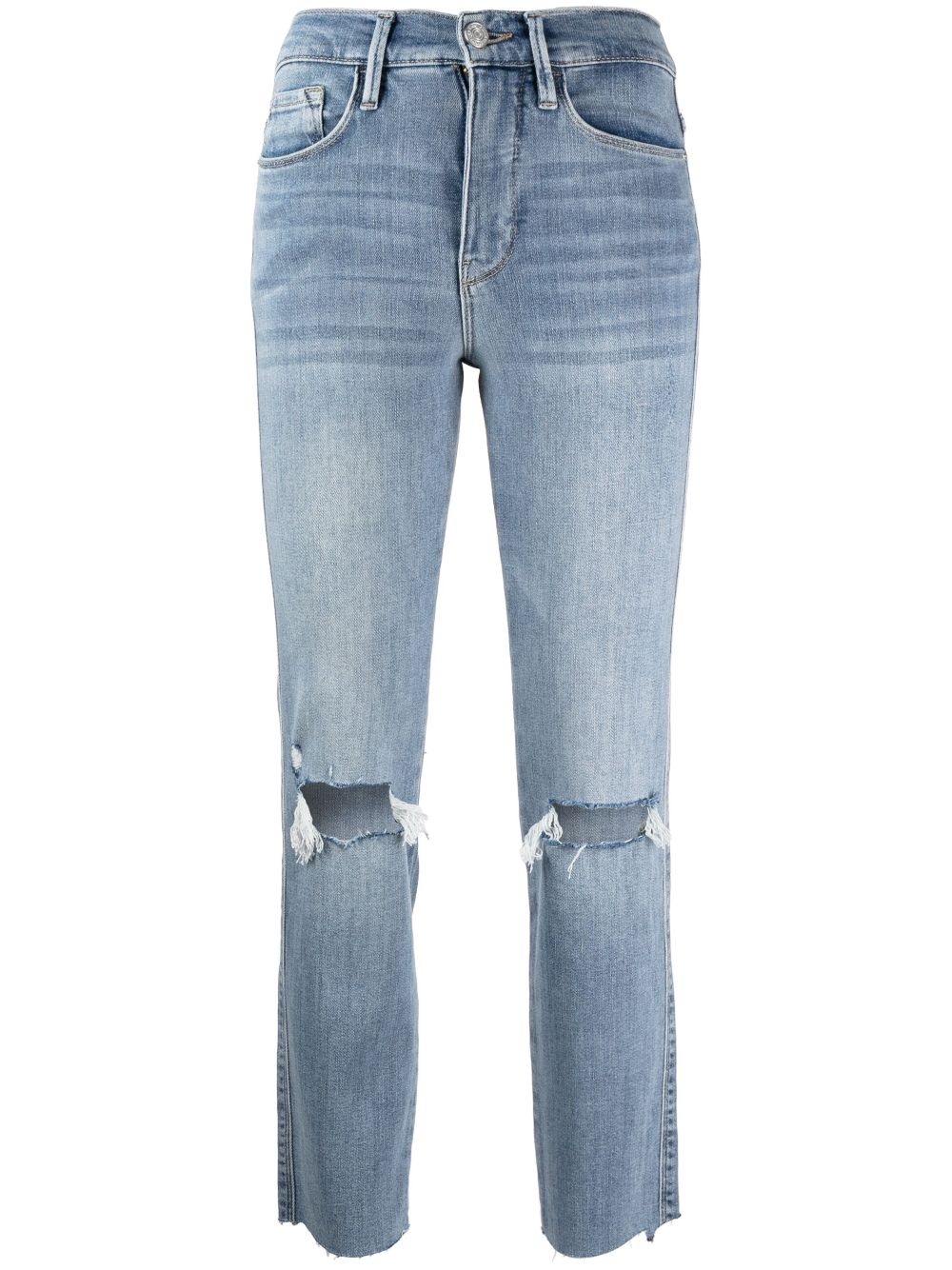 ripped-knee cropped jeans - 1