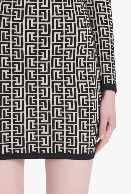 Short bicolor jacquard dress with Balmain monogram - 8