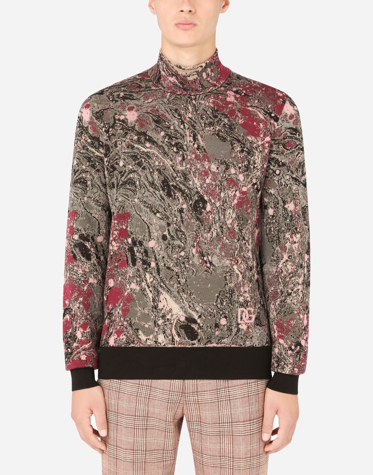 Jacquard turtle-neck sweater with marbled design - 1