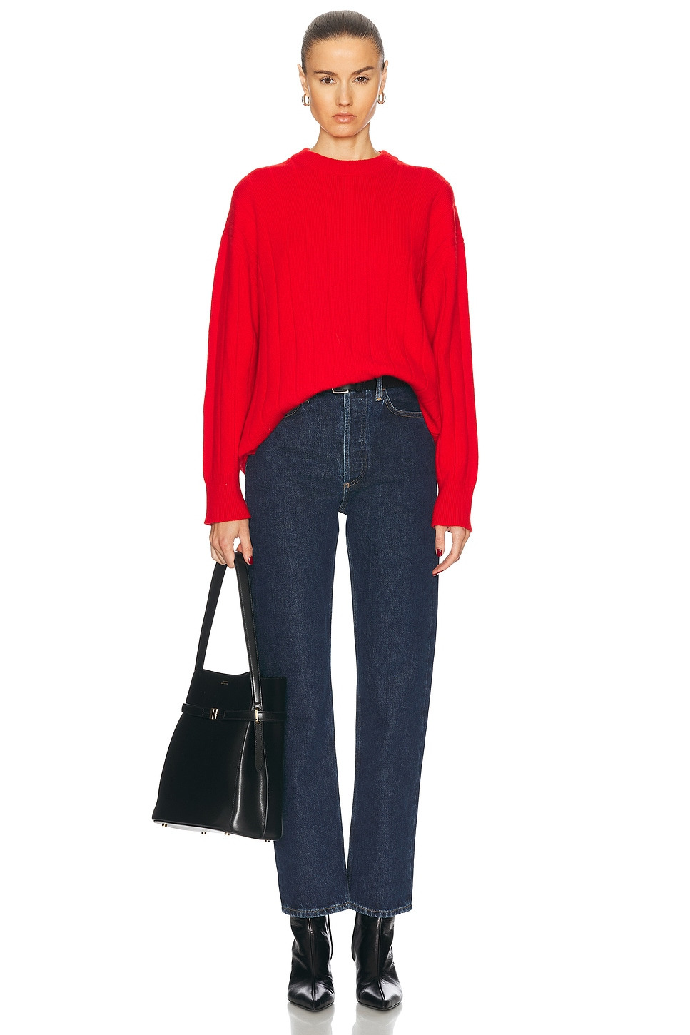 Mock Rib Crewneck Long Sweater - 4