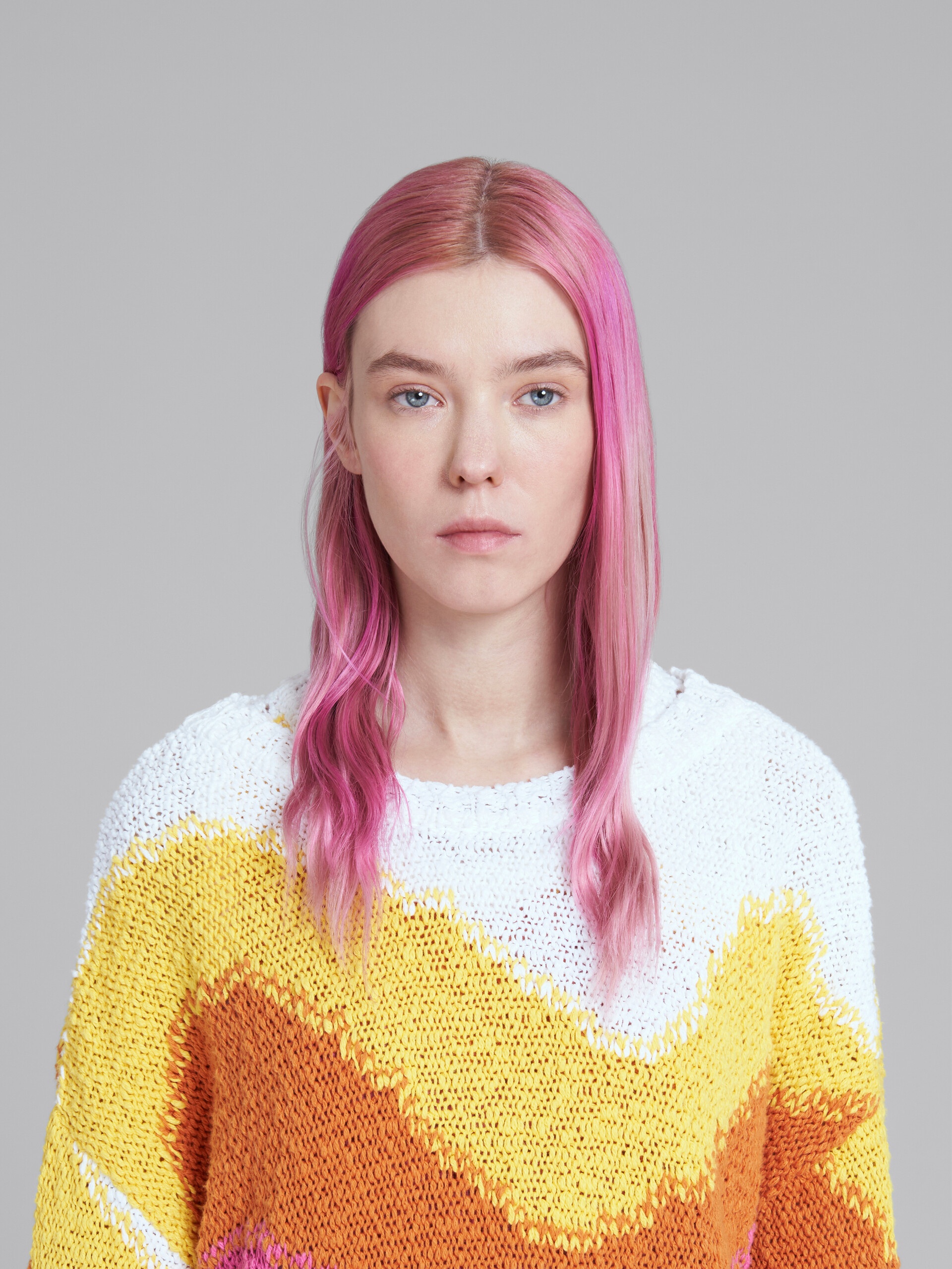 YELLOW COTTON JUMPER WITH WAVY STRIPES - 4