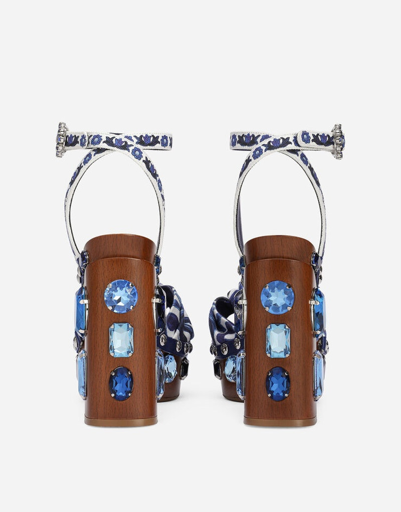 Dolce & Gabbana Majolica-print canvas wedge sandals with gemstones outlook