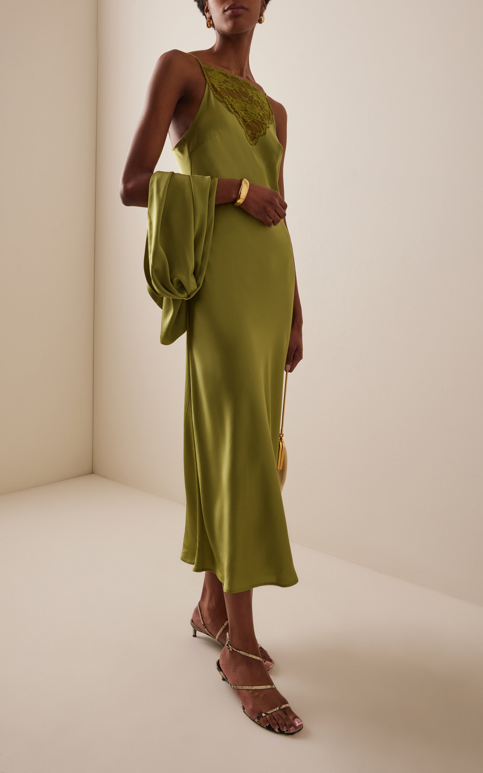 Libbie Lace-Trimmed Satin Midi Dress green - 2