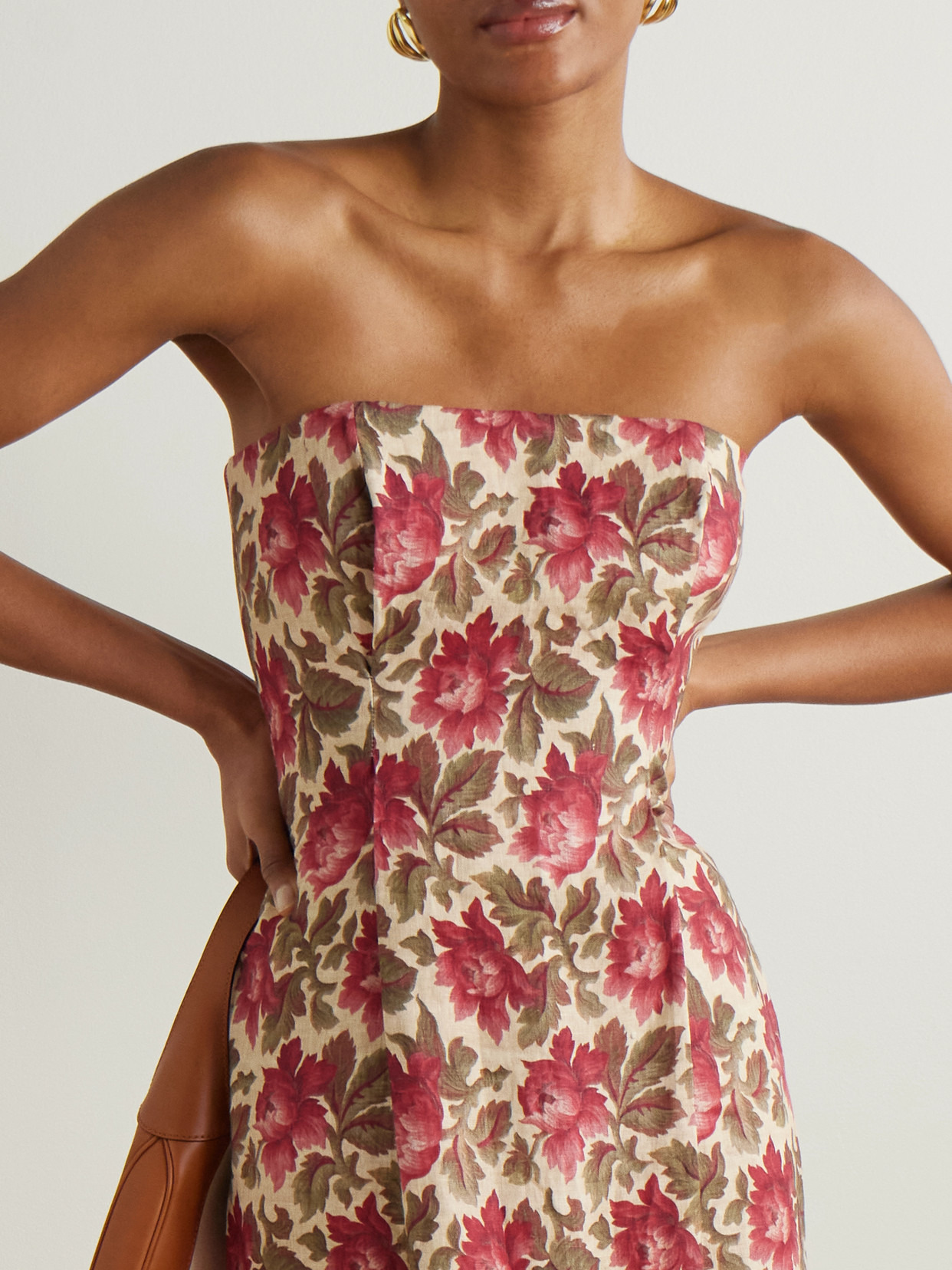Rosalie Strapless Pintucked Floral-print Linen Midi Dress - 5