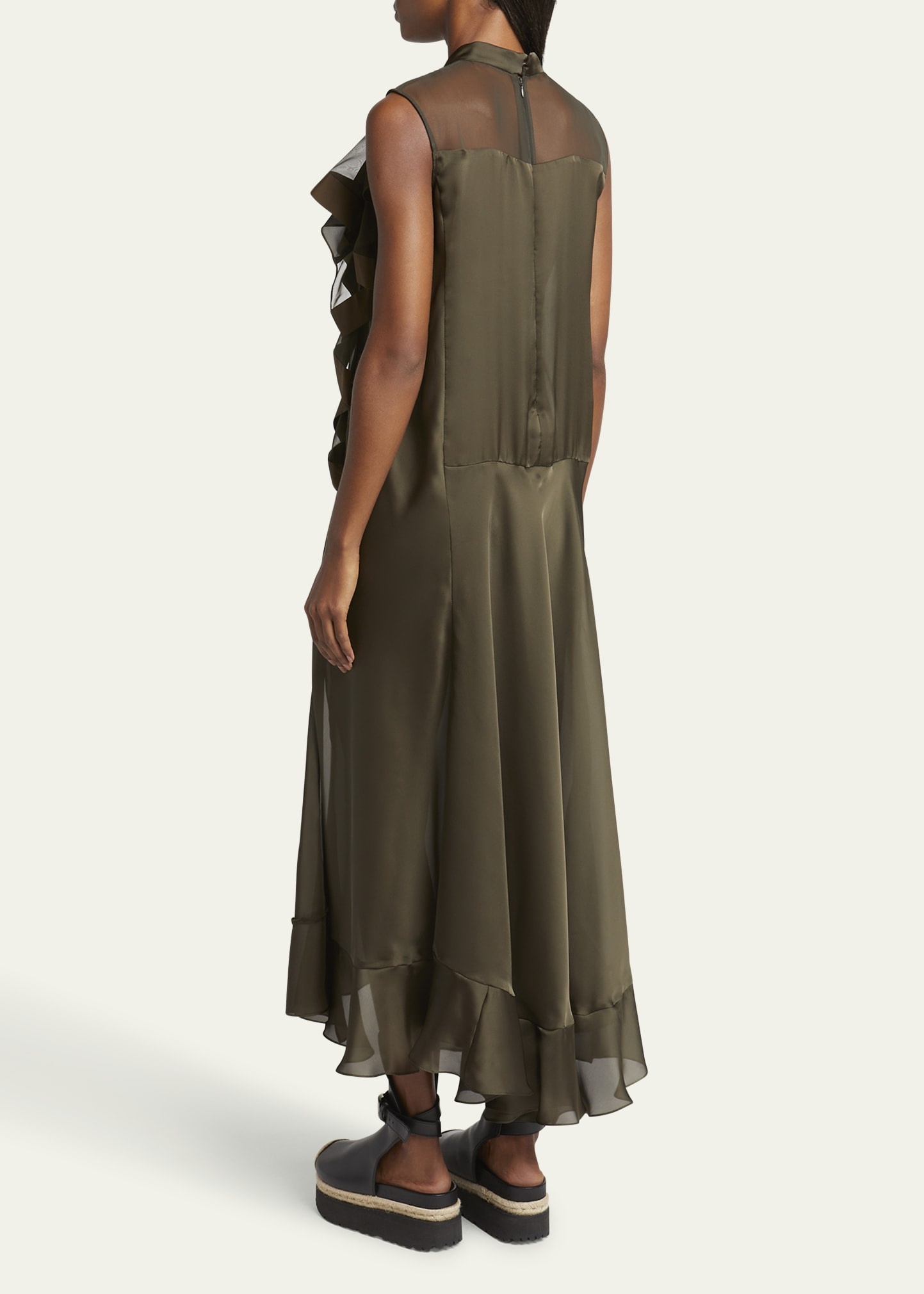 Ruffle Front Satin Maxi Dress - 3