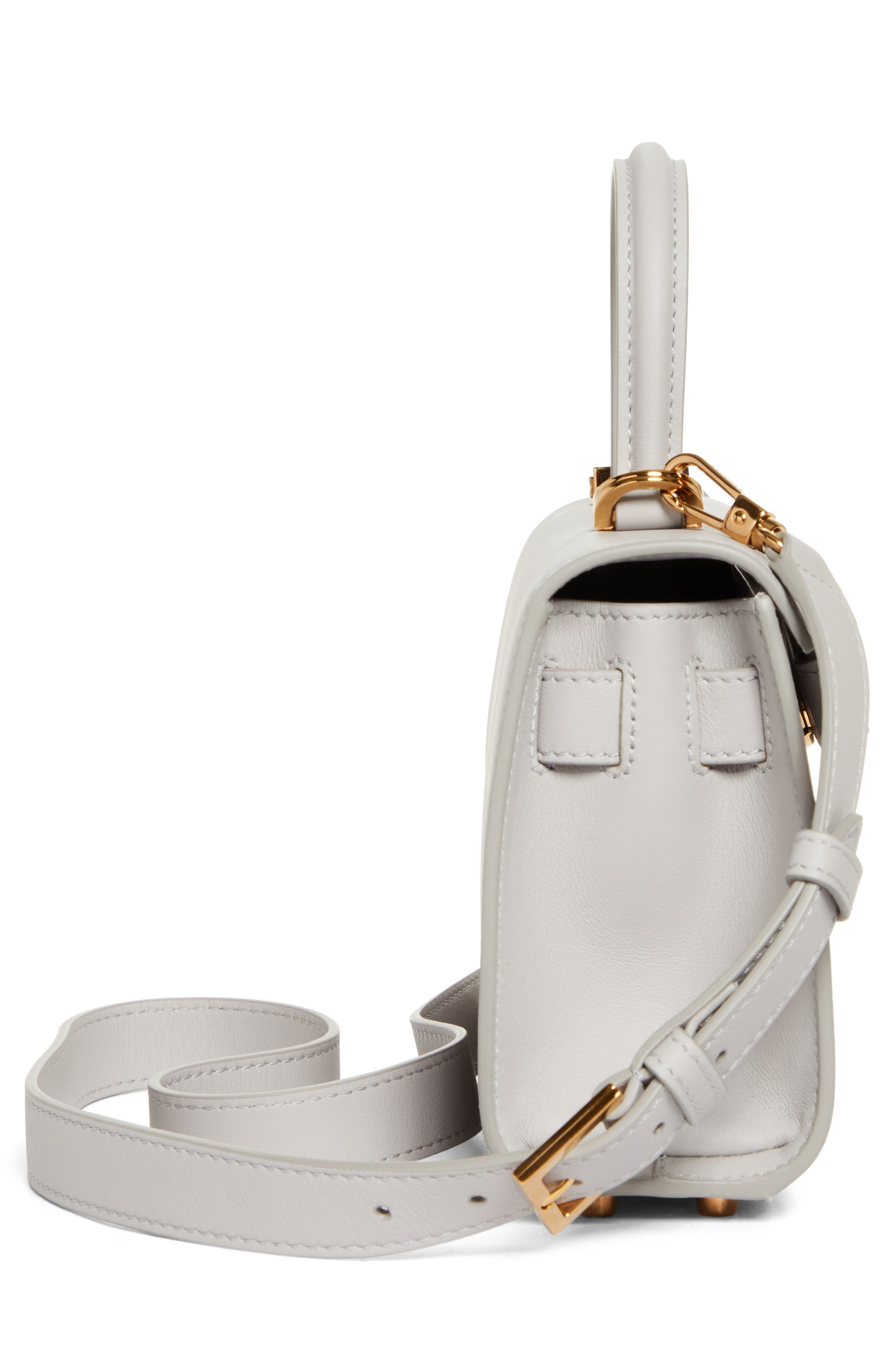 Medusa Leather Top Handle Bag in Pearl Grey-Gold - 6
