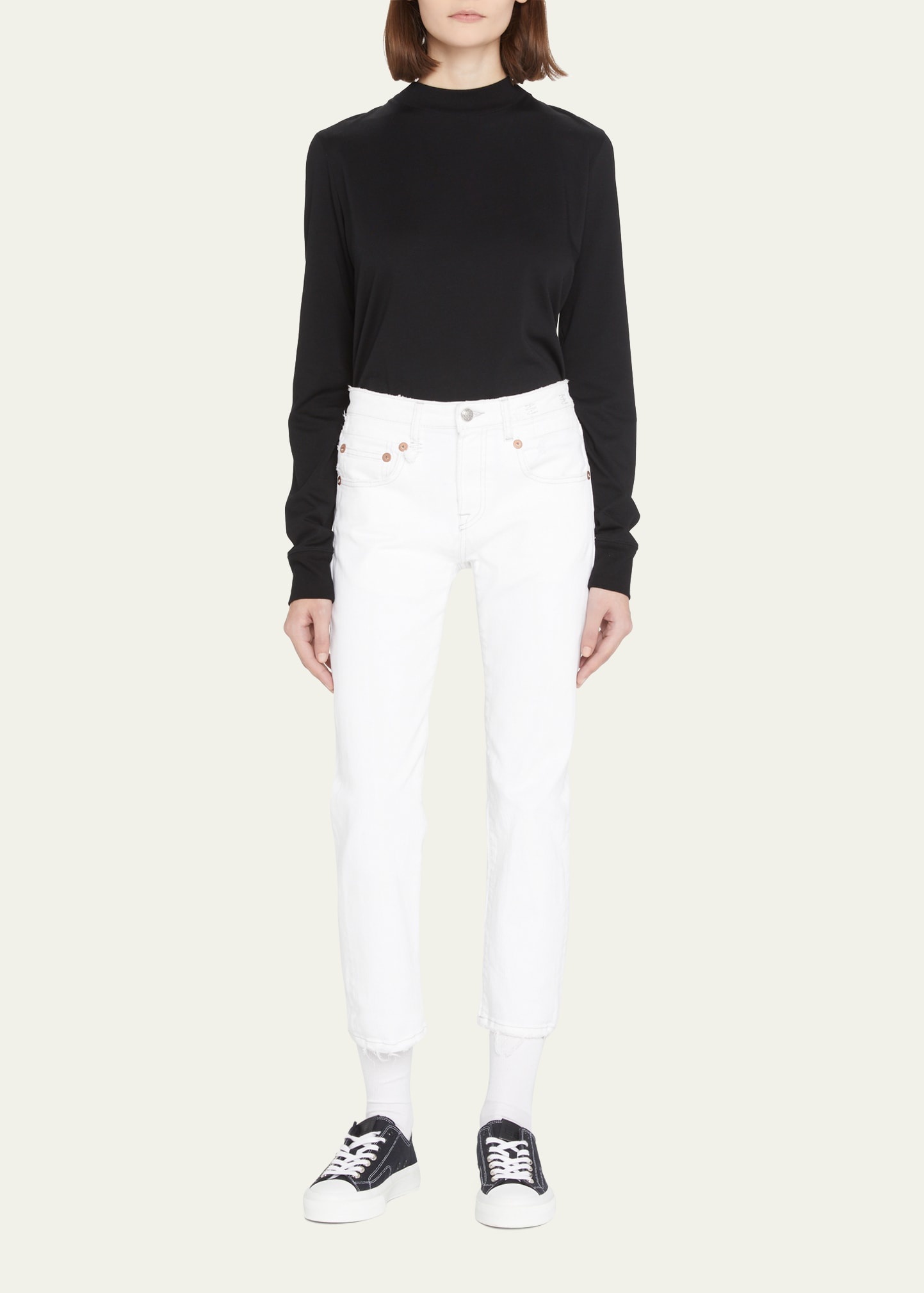Boy Straight Cropped Frayed Hem Jeans - 2