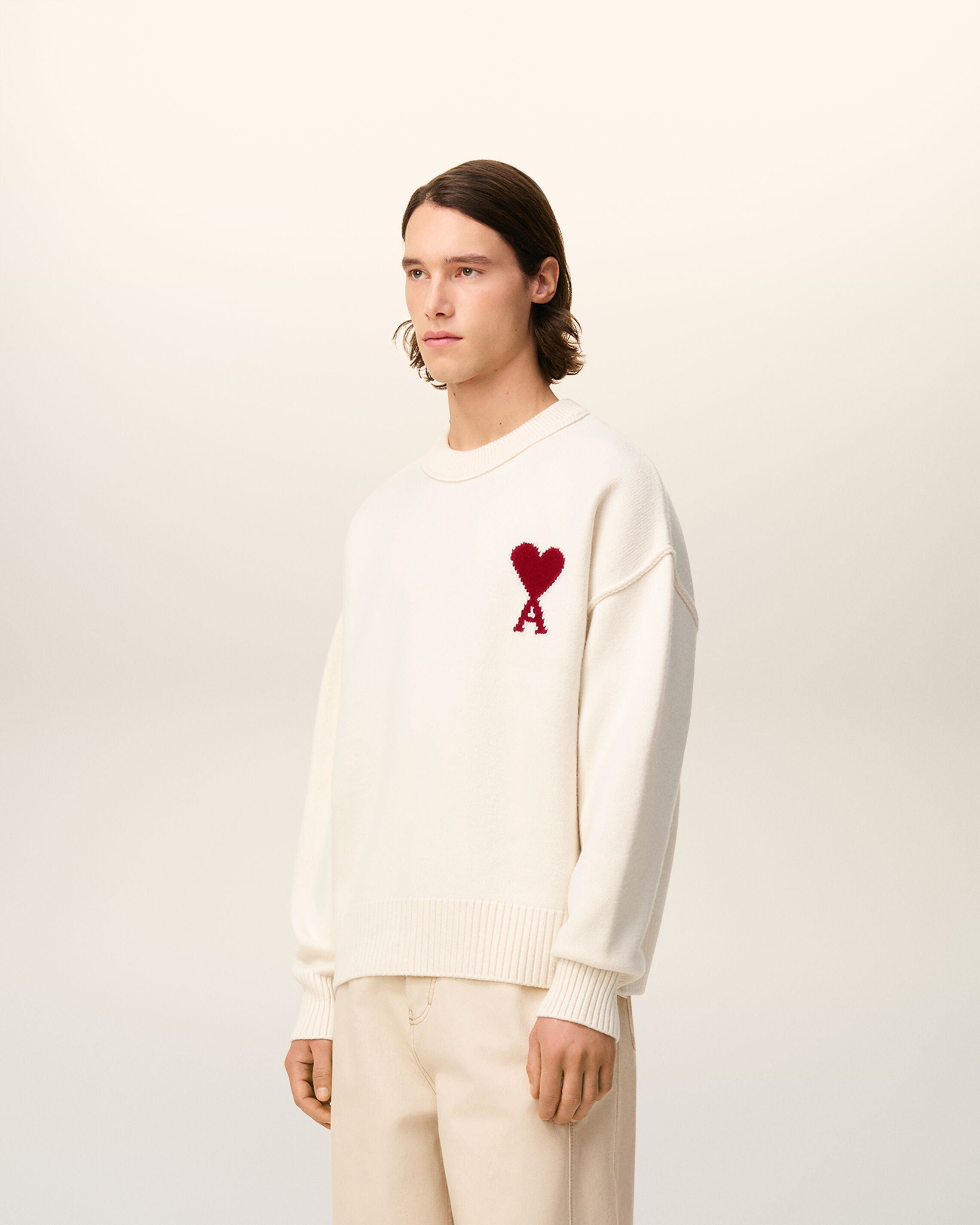 WHITE WOOL AMI DE COEUR CREWNECK SWEATER - 6