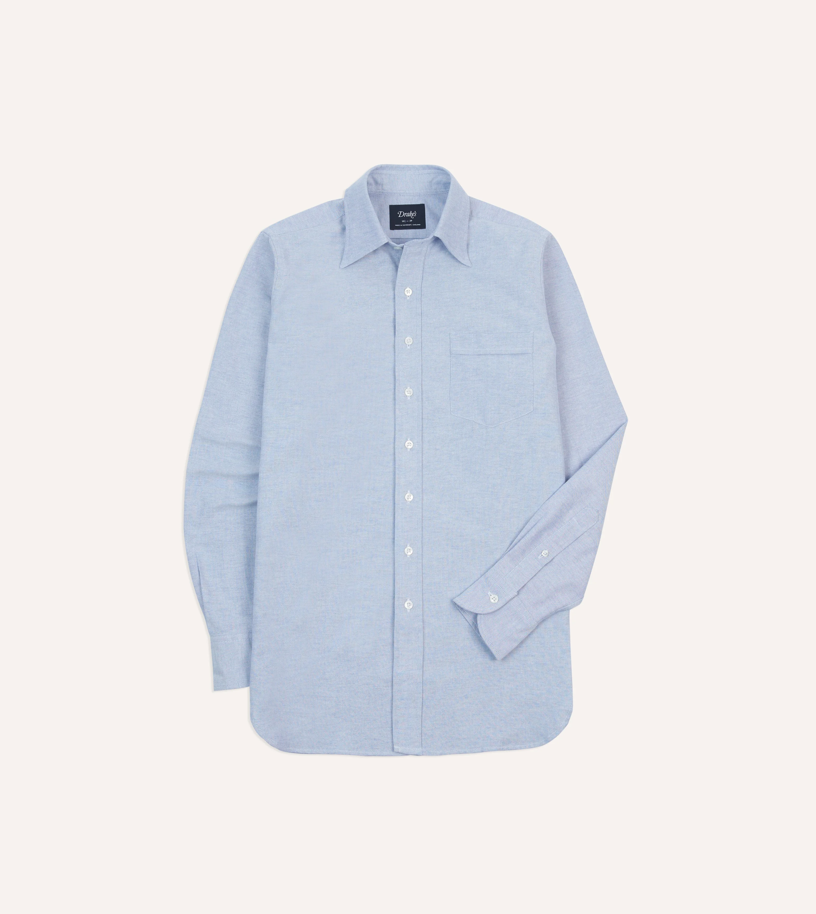 Blue Cotton Oxford Cloth Long Point Collar Shirt - 1