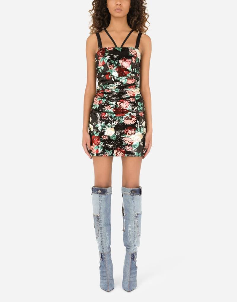 Dolce & Gabbana Short dress with sequined rose embellishment outlook