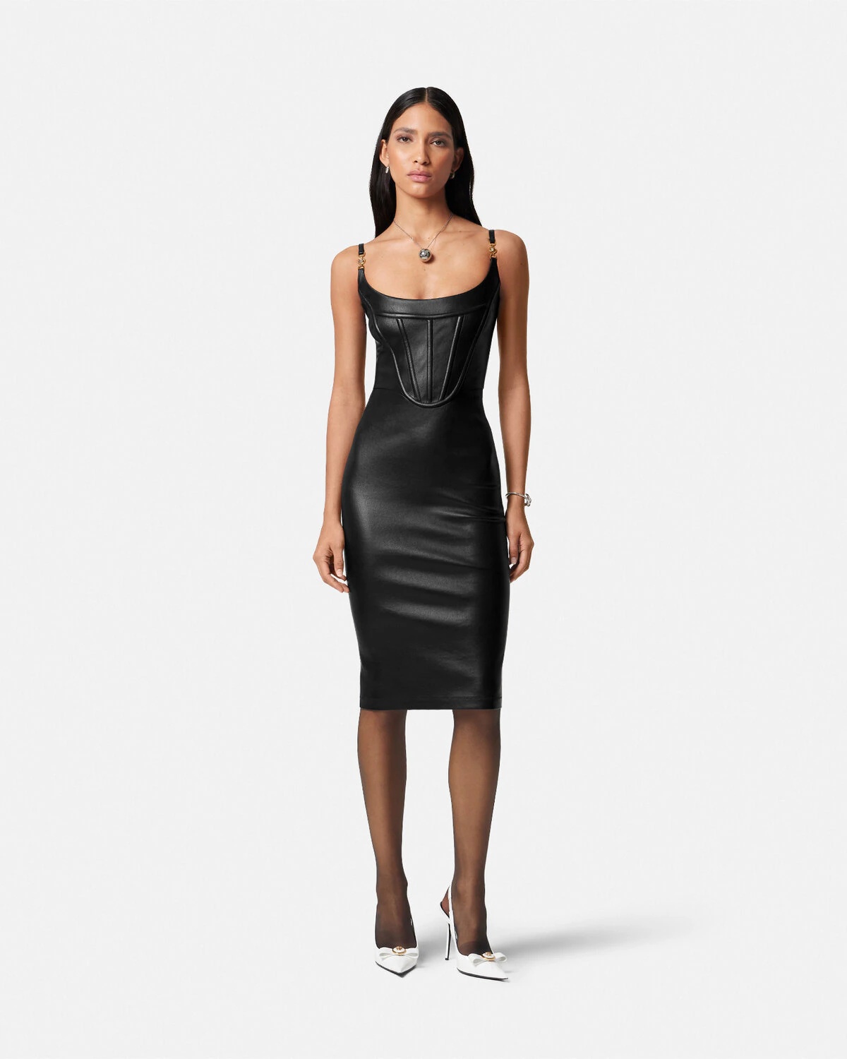 Medusa '95 Corset Leather Midi Dress - 4