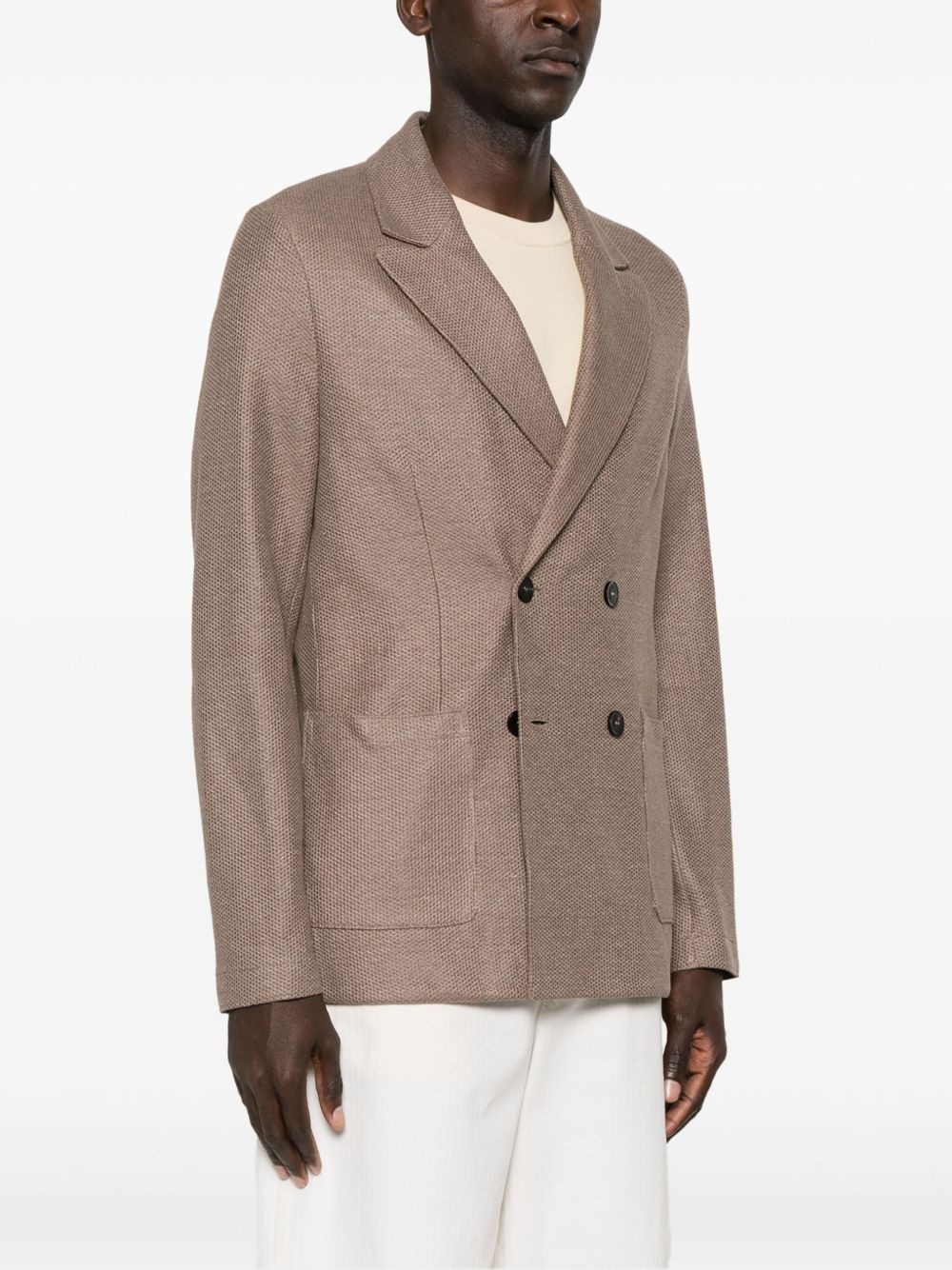 honeycomb-knit double-breasted blazer - 3