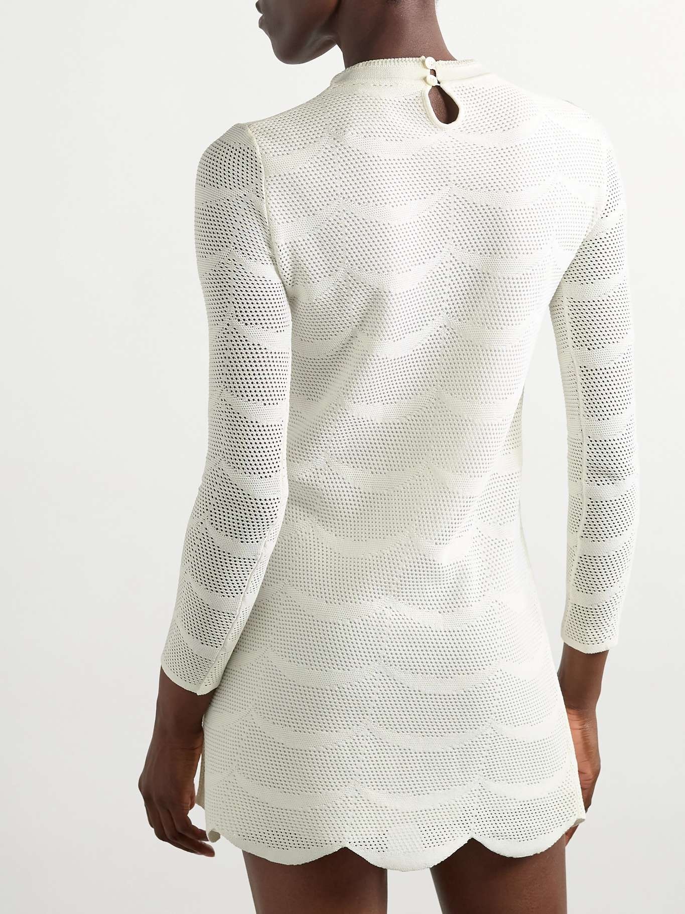Pointelle-knit cotton and silk-blend mini dress White - 3