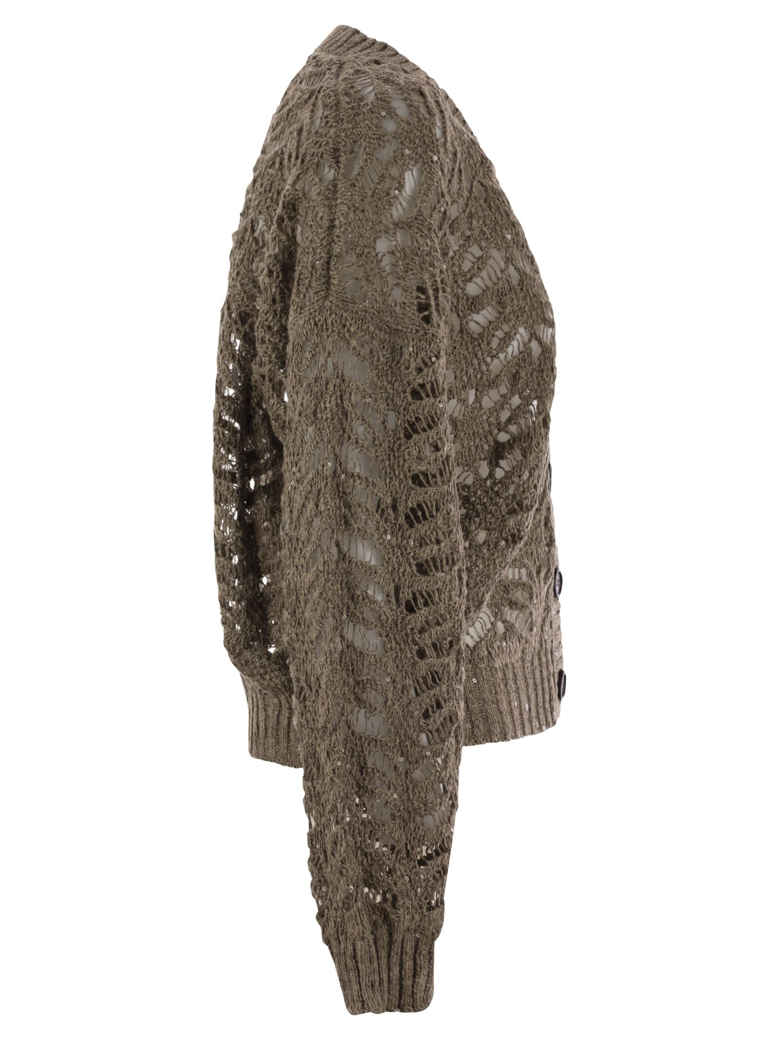 Brunello Cucinelli Women Foliage Lace Cardigan In Linen And Silk Diamante - 3