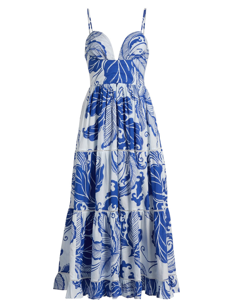 Women's Milena Tiered Coral-Print Cotton Midi-Dress - Blue Reef Wave 1