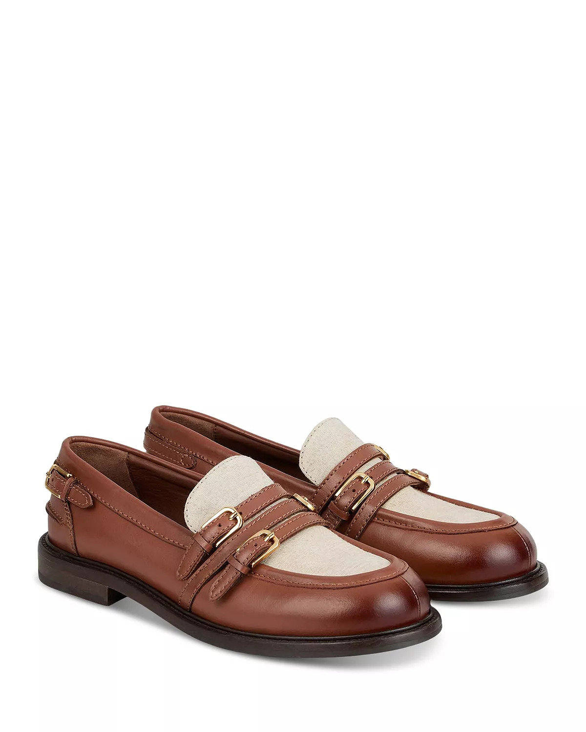 Women's Shiny Leather Buckled Loafers - 2