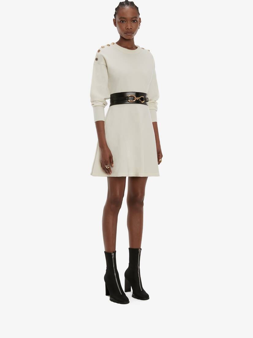 Button Knit Mini Dress in Ivory/gold - 3