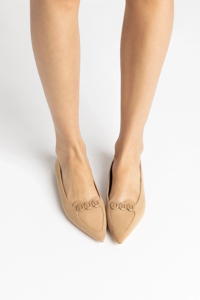 Larroudé Audrey Flat In Hazelnut Suede outlook