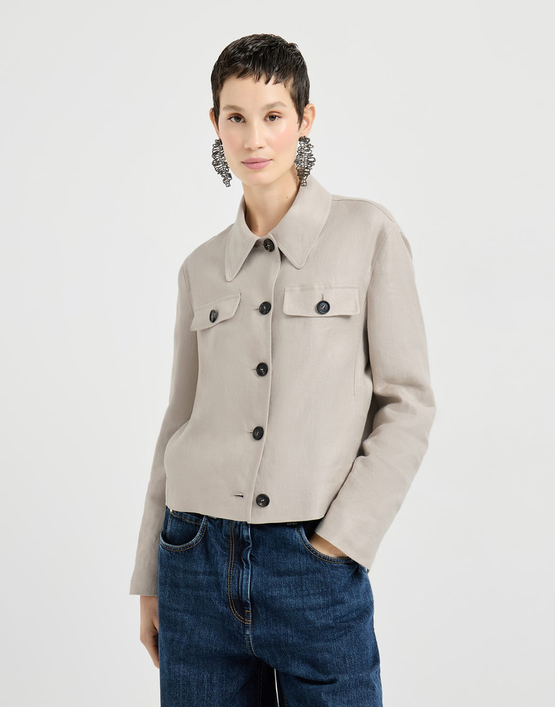 Brunello Cucinelli Linen diagonal jacket with monili outlook
