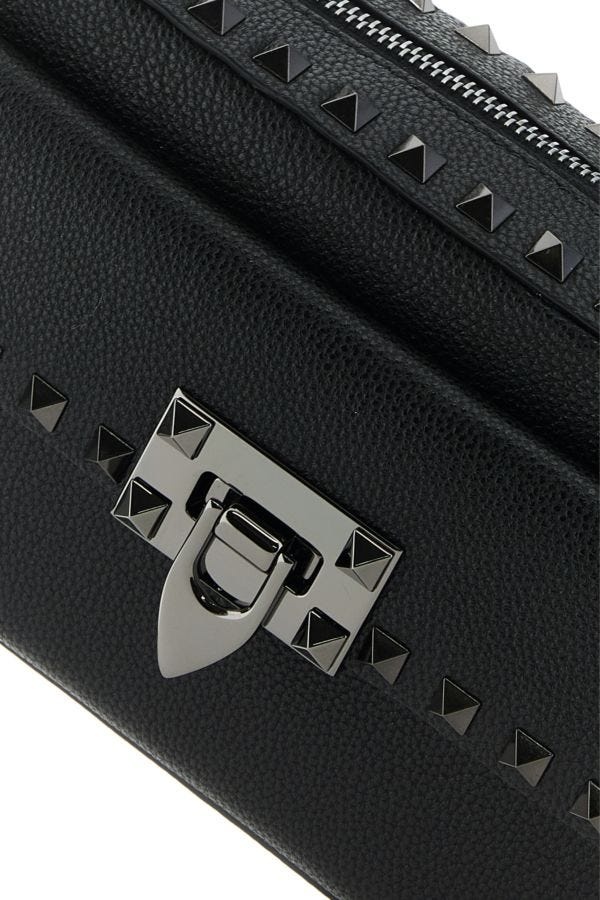 Black leather Rockstud crossbody bag - 4