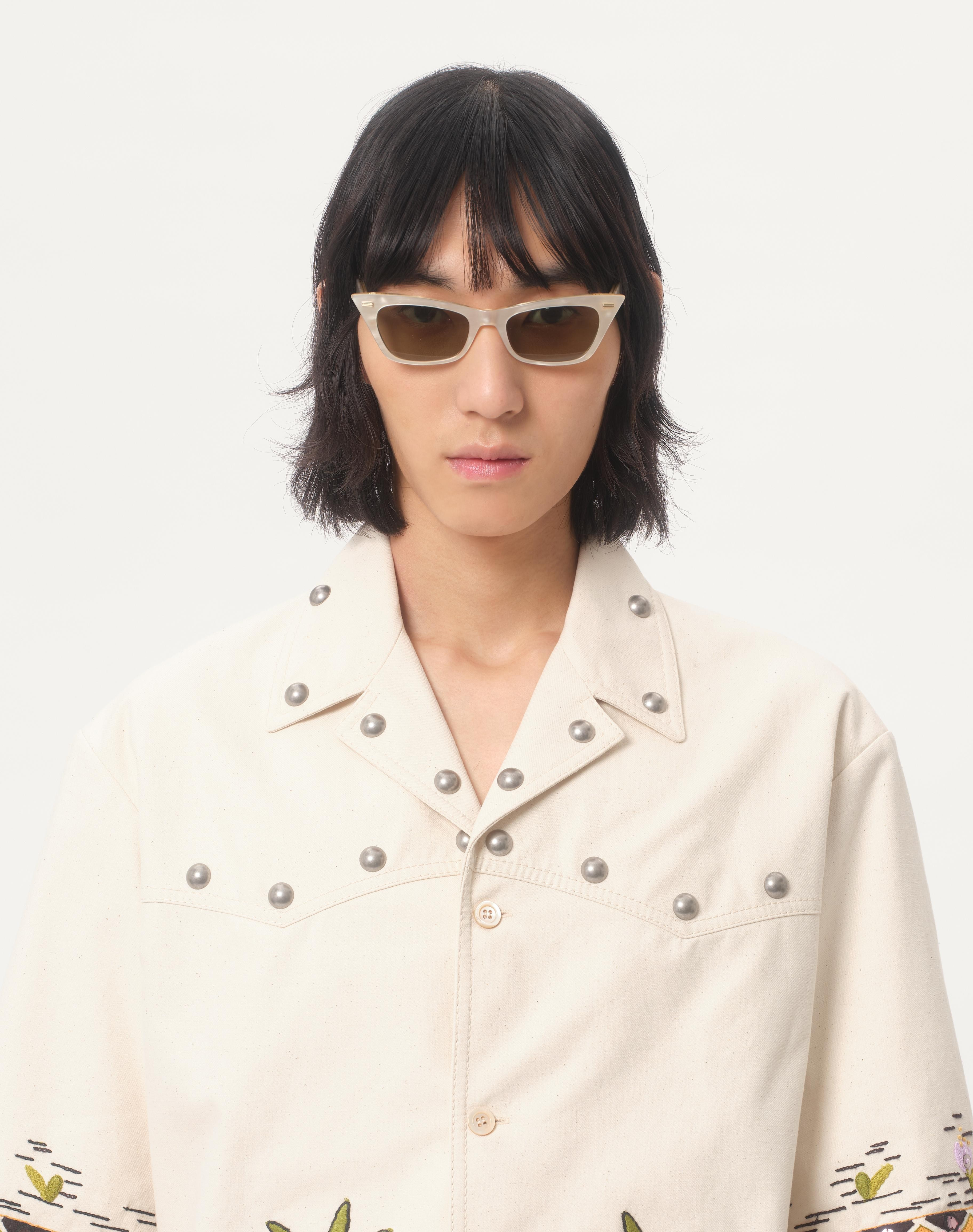 COTTON CANVAS SHIRT WITH FLORAL EMBROIDERY - 4