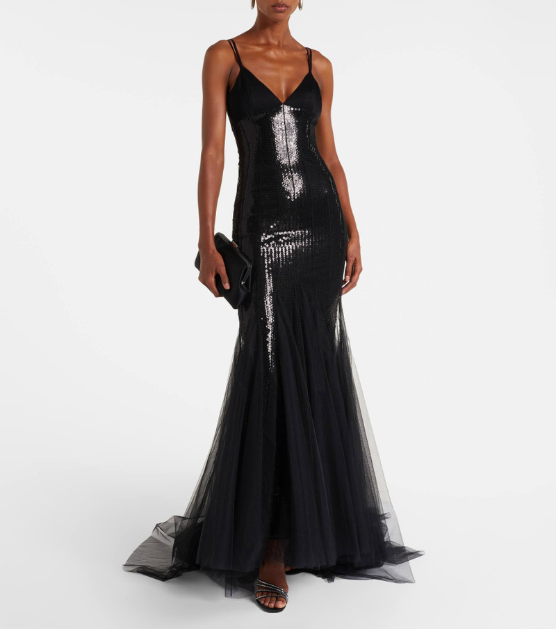 David Koma Sequined tulle and satin gown outlook