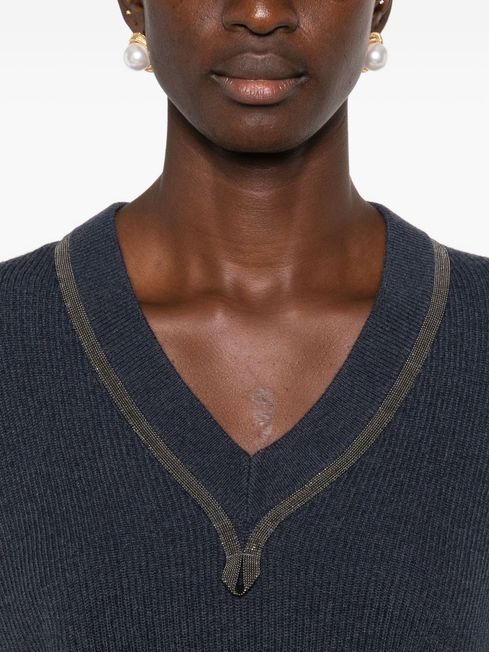 Monili-trim V-neck cashmere top - 5