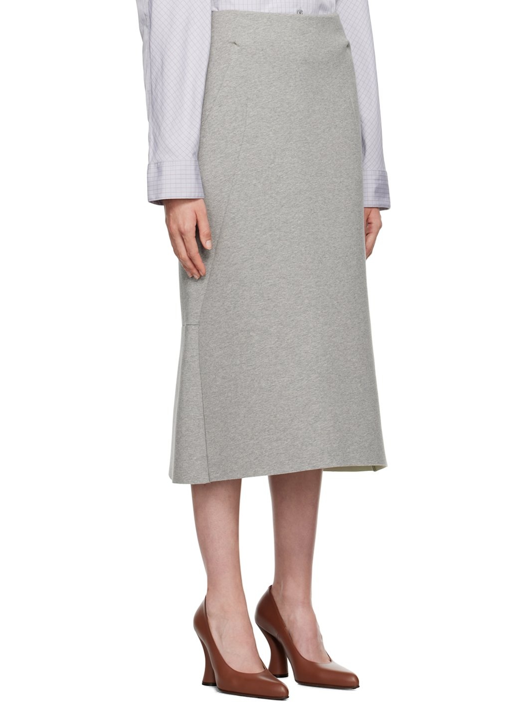 Gray Neoprene Tailored Midi Skirt - 2
